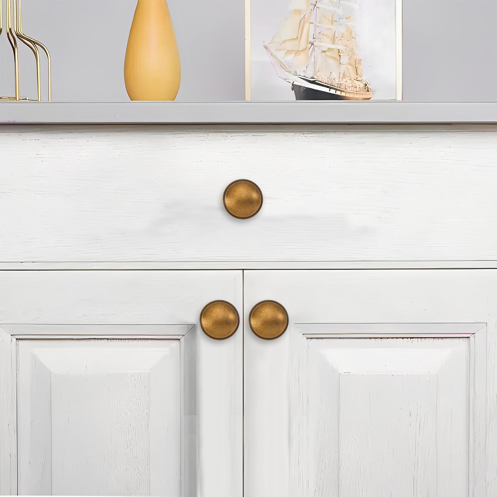 KHTUMEWARE-80374 Round Knob, Antique Brass, 1-1/4 in (32 mm), 2-Pack in Antique Brass — KHTUMEWARE