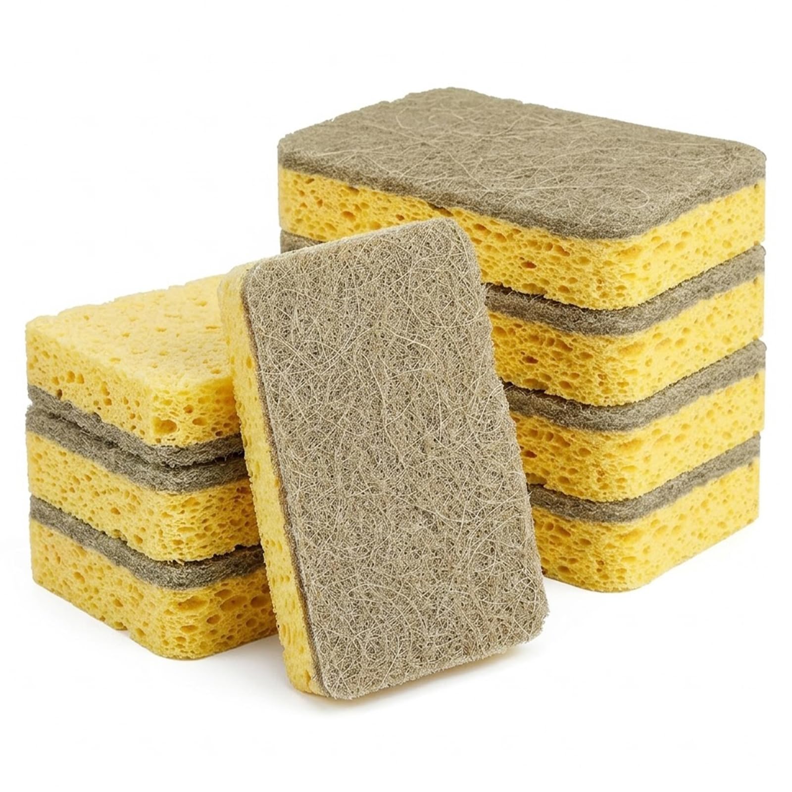 Oavie 8 Pack Eco Friendly Kitchen Sponges, 100% Compostable Biodegradable Dishwashing Sponge, Plant-Based Cellulose Scrubber and Natural Sisal Scouring Pads for Non-Scratch Washing Up