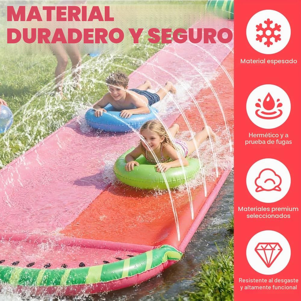 480 X 140 Cm Tobogán De Agua, Tobogán Acuático para Césped con 2 Tablas, Tobogán Resistente con Rociador Incorporado, Splash Ramp Double Slide para Césped, Fiesta de Verano, Jardín