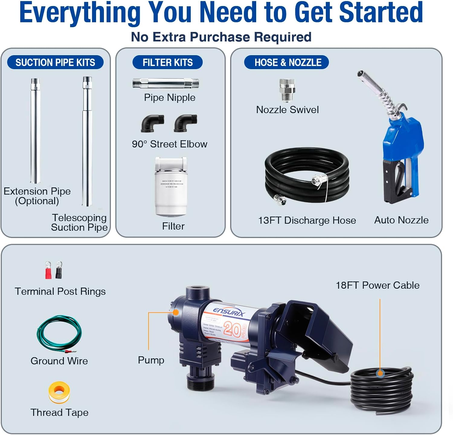 Fuel Transfer Pump 12V 20GPM, Heavy Duty Diesel Transfer Pump for Gasoline & Diesel, Explosion-Proof 12 Volt Transfer Pump Kit with Auto-Shutoff Nozzle, Hose & 2" NPT Mount for Transfer Tank