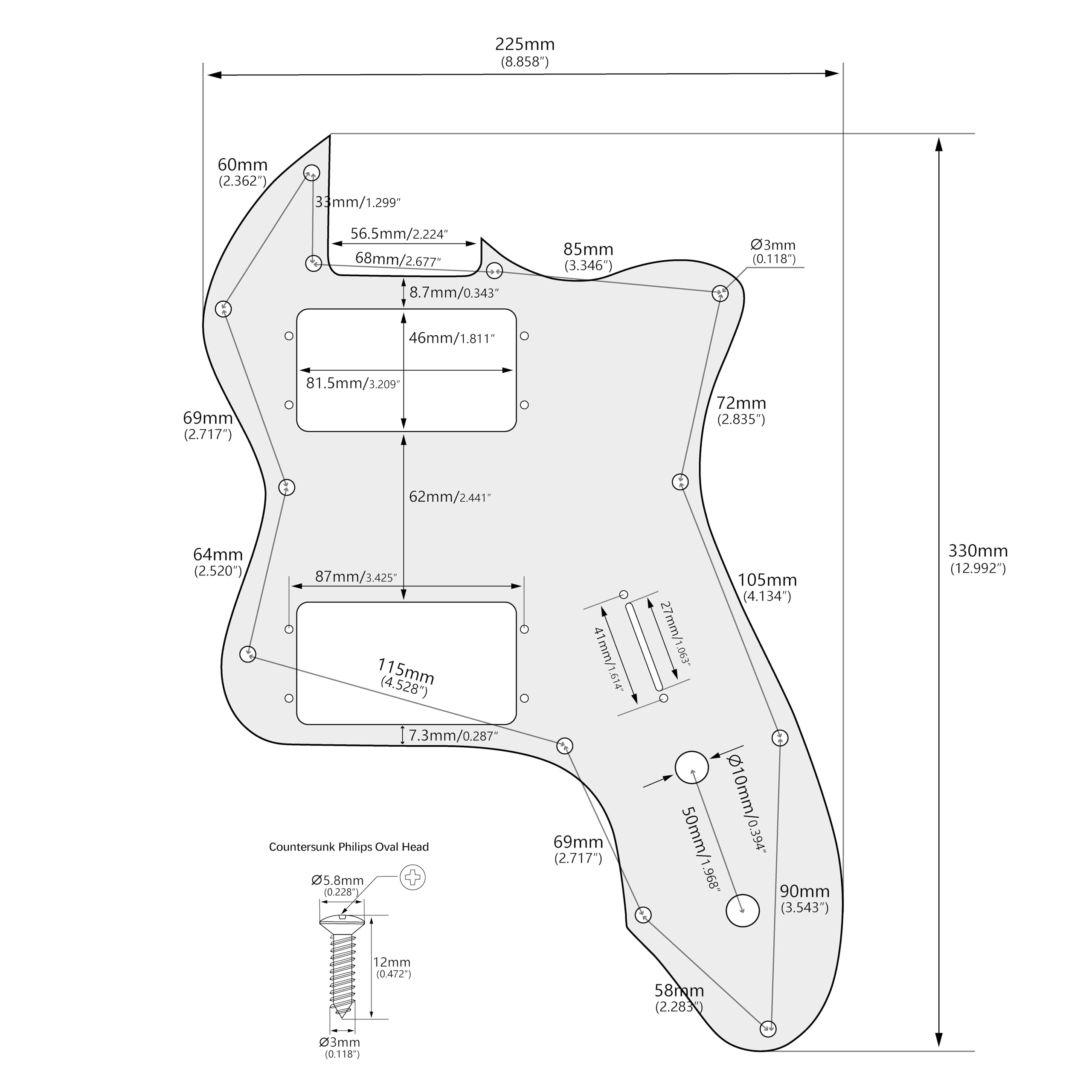 Banworks 3 Ply Tele HH Pickguard 12 Holes Wide Range Pickup Slot Cover Telecaster Pickguard Scratch Plate for USA/Mexican Fender Vintage 72 Tele Thinline Style Electric Guitar JT-HB-07 White