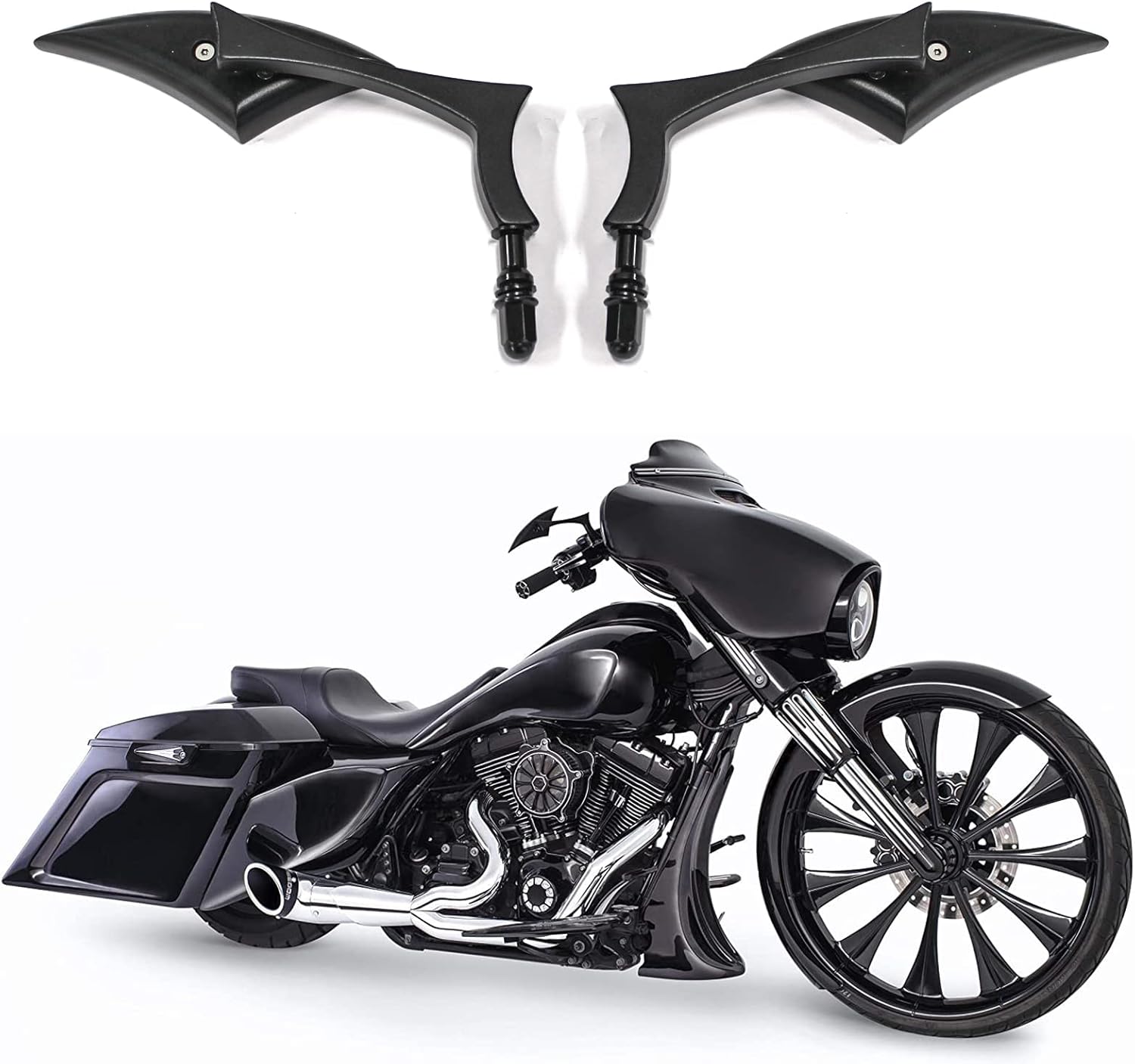 DREAMIZER Bright Black Motorcycle Universal Blade Rear View Side Mirrors Compatible with Harley Street Bike Scooter Chopper Cruiser Sportster Dyna Softail Dirt Bike