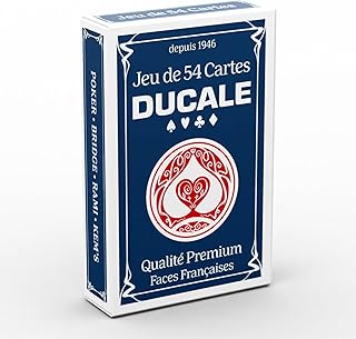 Ducale Origine - Jeu de 54 Cartes - Jeu de Poker, Président, Palmito, 8 Américain - Coloris aléatoire (Bleu ou Rouge)