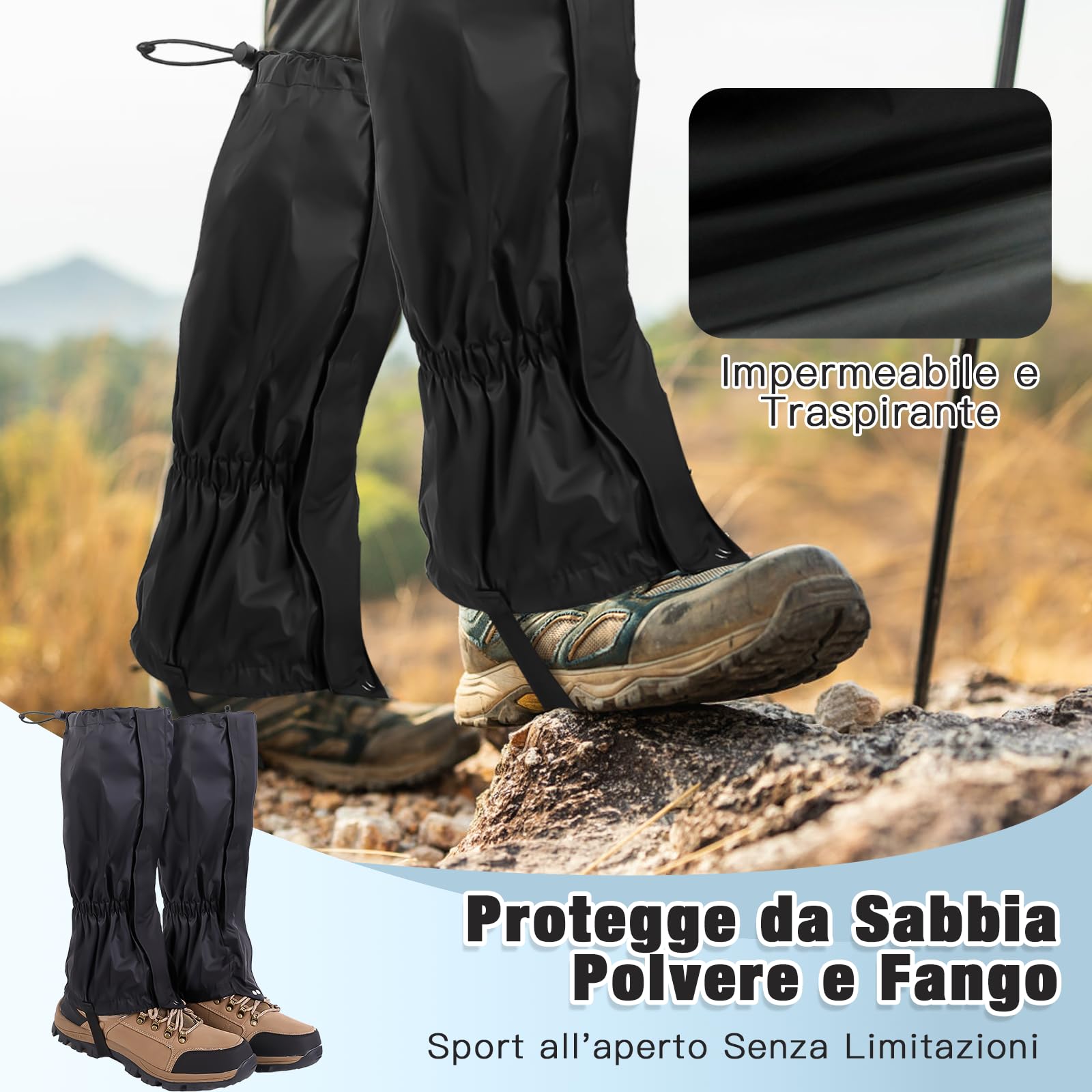 1 Paia Nero Ghette Impermeabili Trekking Uomo Donna, Ghette da Neve Regolabile Ghette da Esterno Ghette Trekking Ghette per Escursioni Sci Arrampicata, con Borsa per La Conservazione