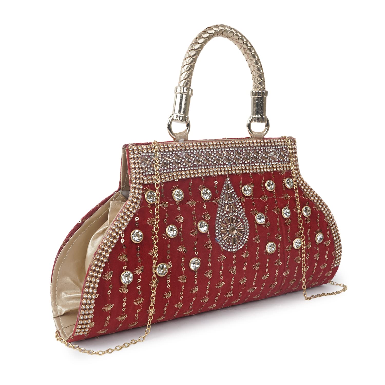 Silk Clutch Purses for Women Wedding Handmade Evening Sidebags Gold Chain Strap Party Bridal Clutch-image-20