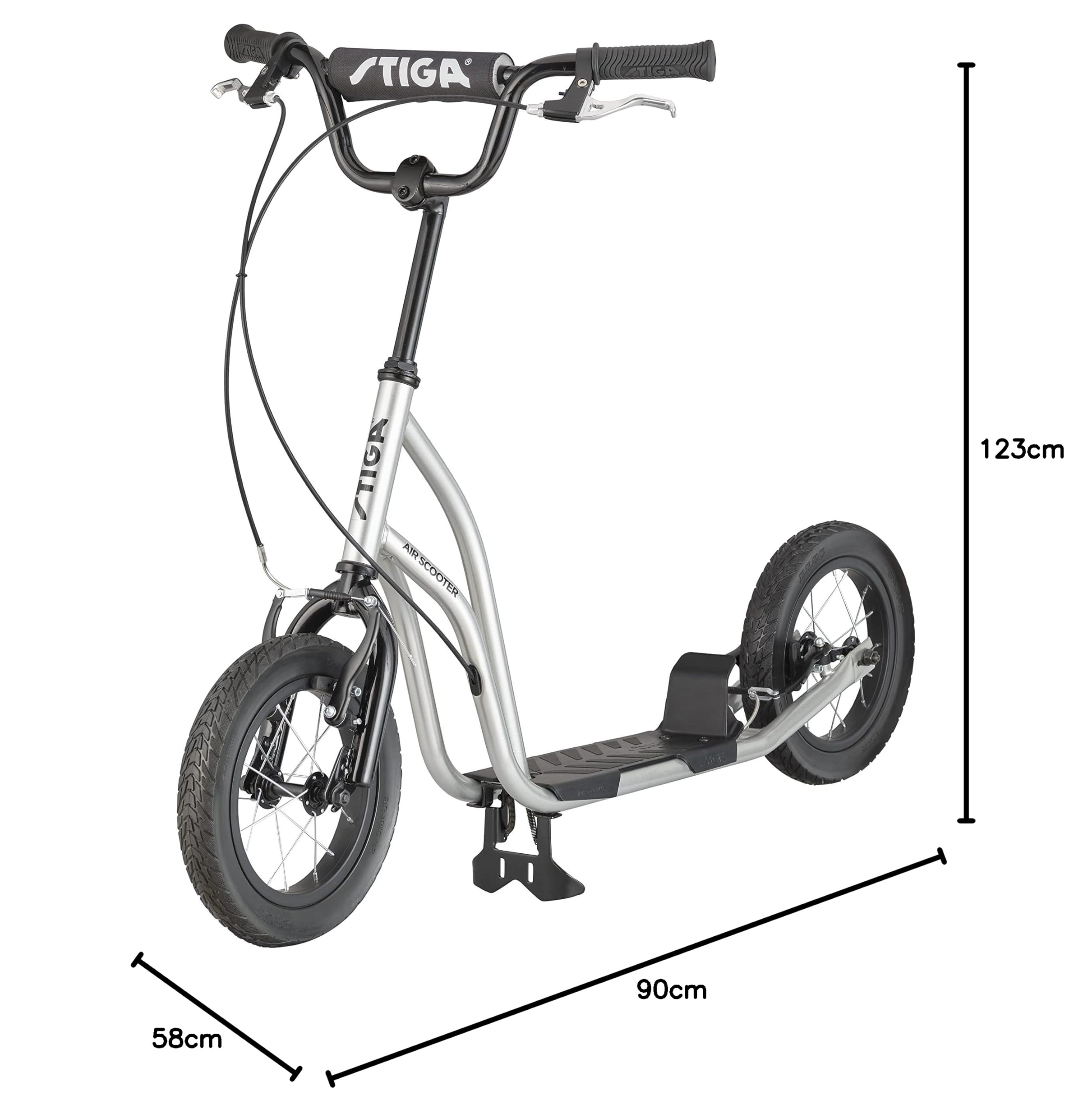 STIGA Monopattino Air Scooter con Freno Anteriore e Posteriore a mano, per Adulti e Bambini, Regolabile in Altezza, con Cavalletto