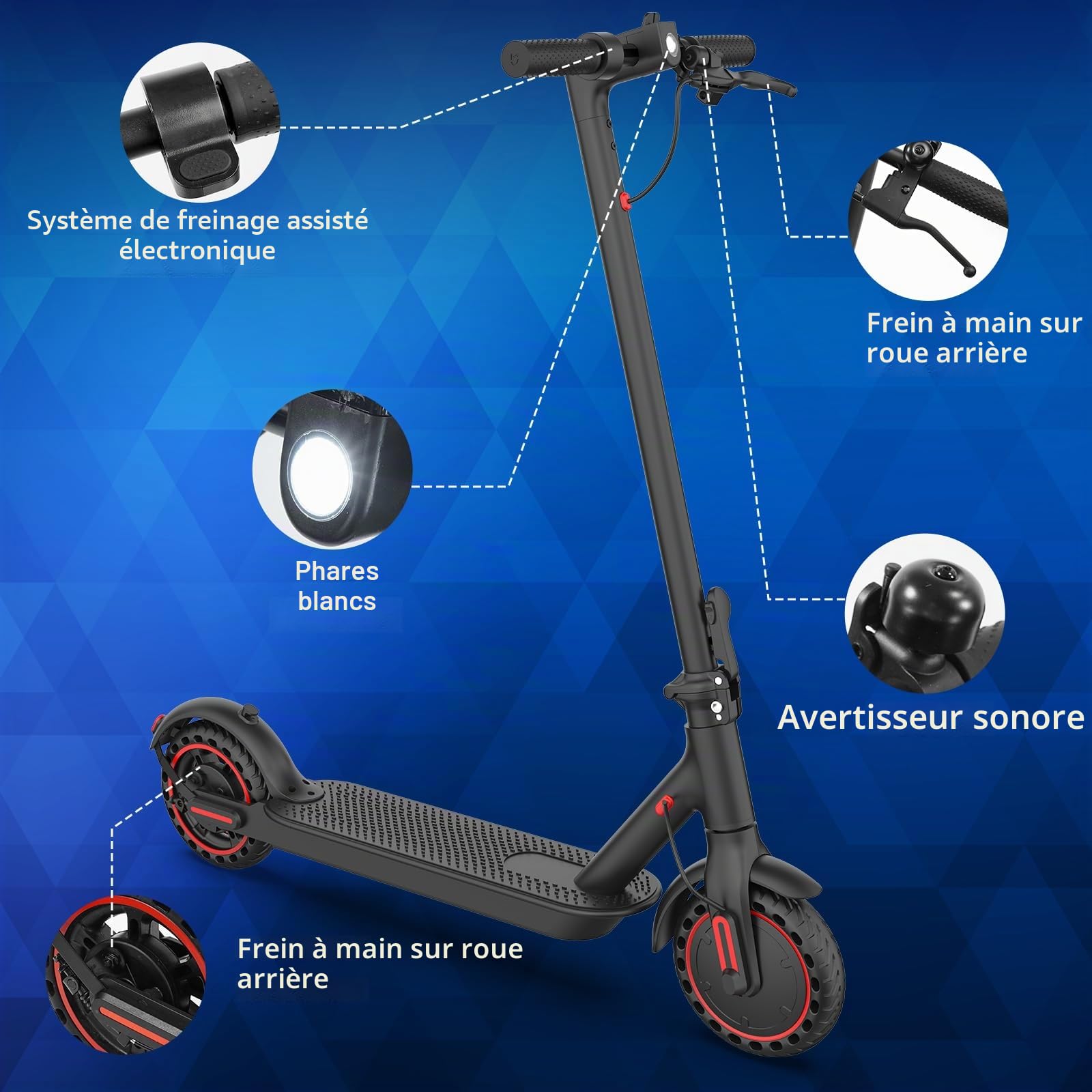 Trottinette électrique Pliable pour Adultes, pneus de 8,5 Pouces, Moteur de 300 W, Vitesse jusqu'à 20 km/h et autonomie de 25 à 35 km, avec Frein à Tambour et contrôle par Application.