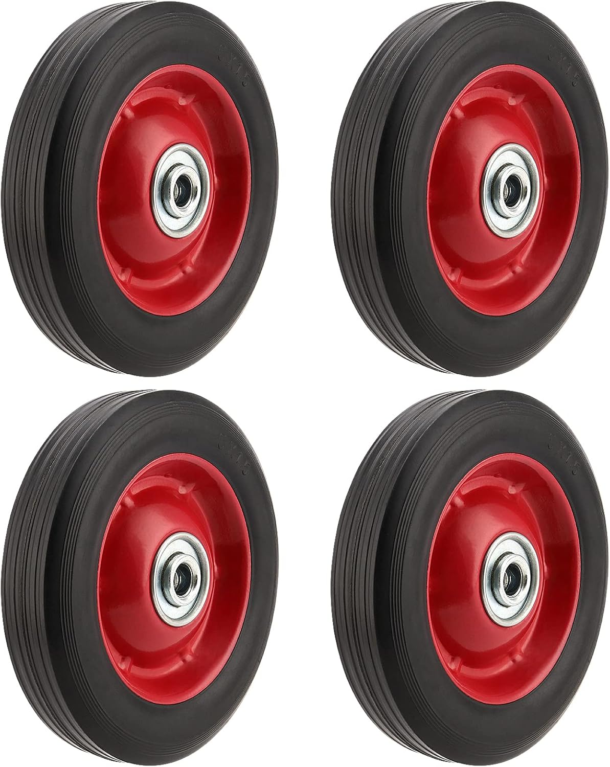 pingeui 4 pcs 6 inch solid rubber tire, flat free solid rubber wheels, hand truck replacement wheels, 1/2-inch axle hole, 176 lbs max load-bearing capacity