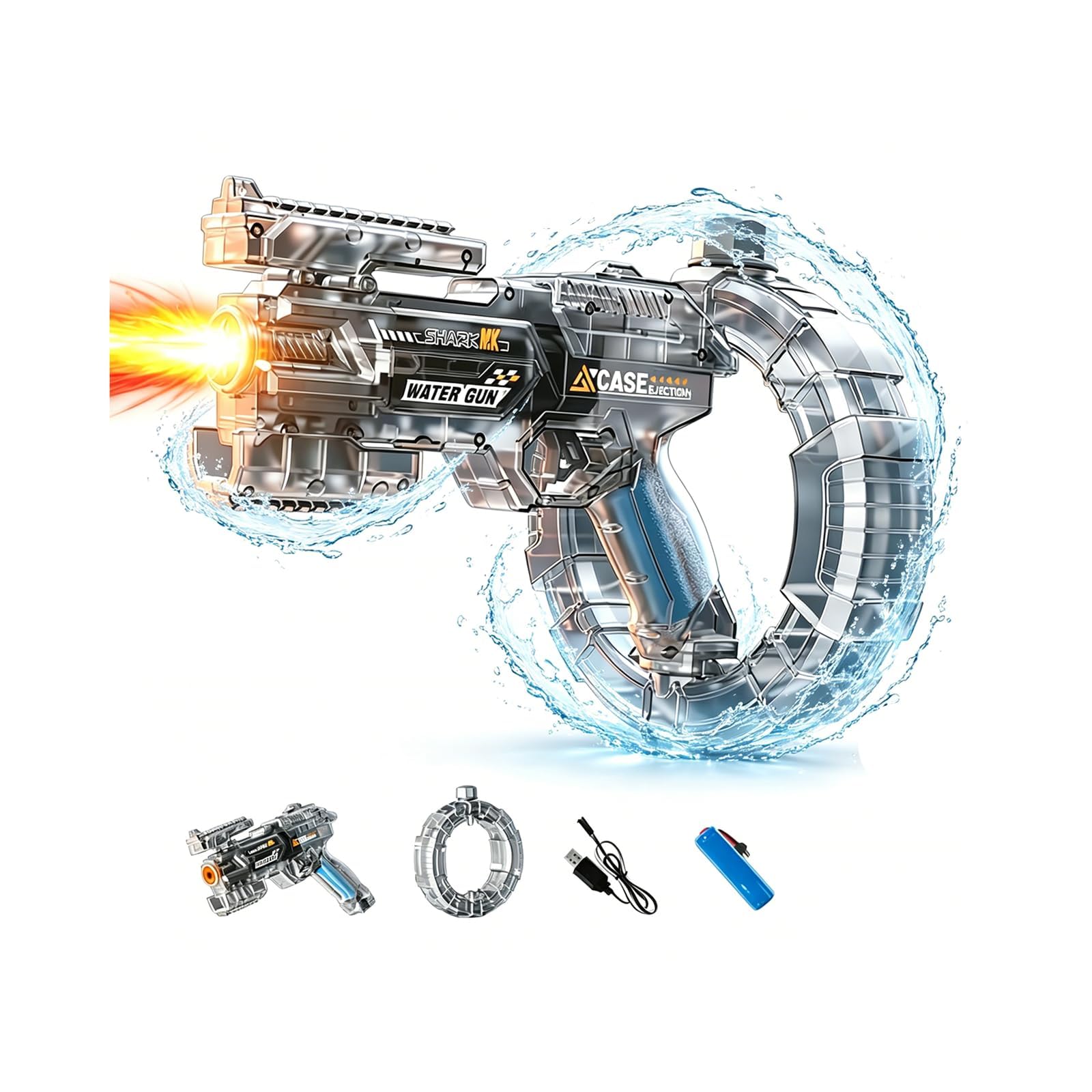 電動水鉄砲 電動ウォーターガン【2026最新型 変形連動&超強力飛距離 8m連射…