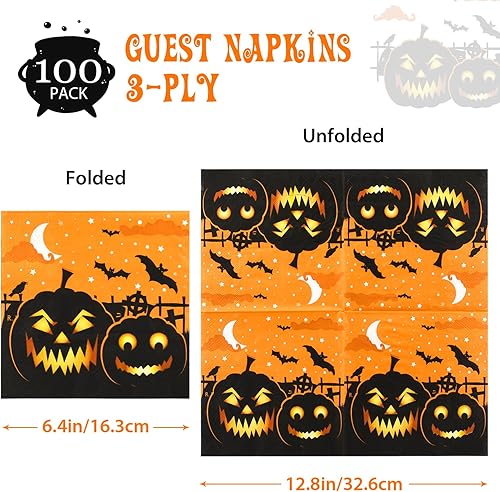 Miniatura 2 de 100 servilletas de Halloween de papel, calabazas de papel, cócteles, bebidas, almuerzo, servilletas de cena, suministros de fiesta, decoraciones de