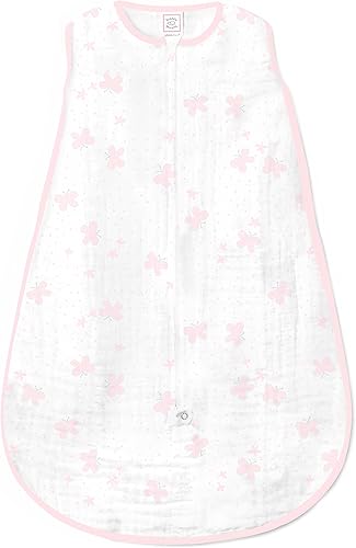 SwaddleDesigns SDM-419Y-S - Saco de dormir de muselina de algodón con zíper de 2 vías, diseño de jirafa mamá y bebé, color amarillo, pequeño 0-6