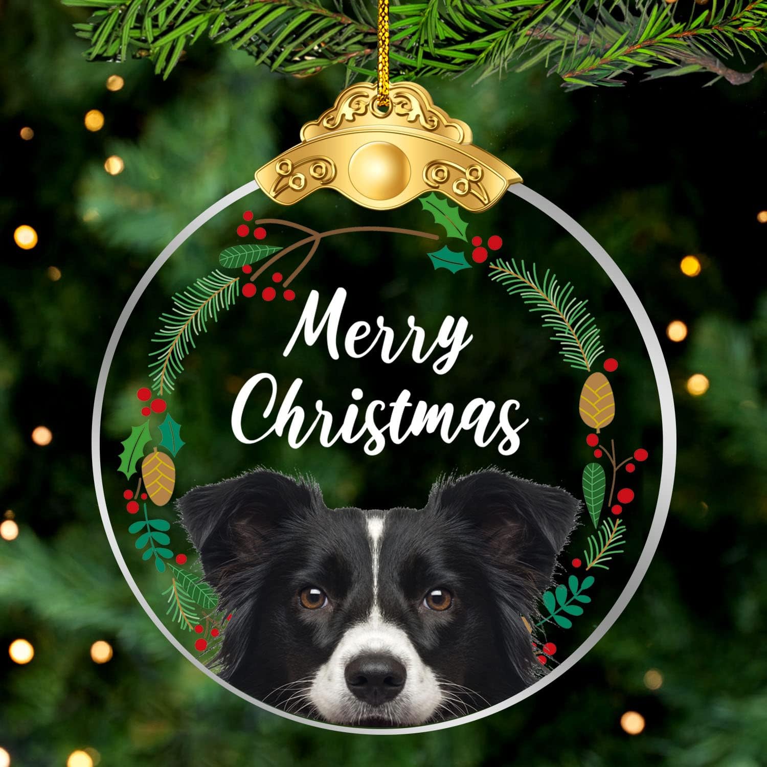 SARIUROS Merry Christmas Border Collie Christmas Crystal Ornament, Pet Dog Christmas Ornament - Dog, Dog Lover Christmas Ornament, for…
