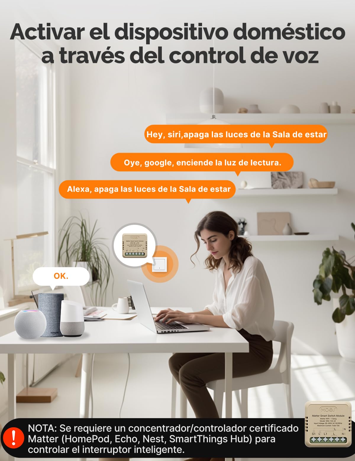 MOES Interruptor Inteligente, Matter WiFi | Módulo DIY para Interruptor Inteligente, Requiere Línea Neutra, Programación de Encendido/Apagado, Compatible, Alexa/Apple
