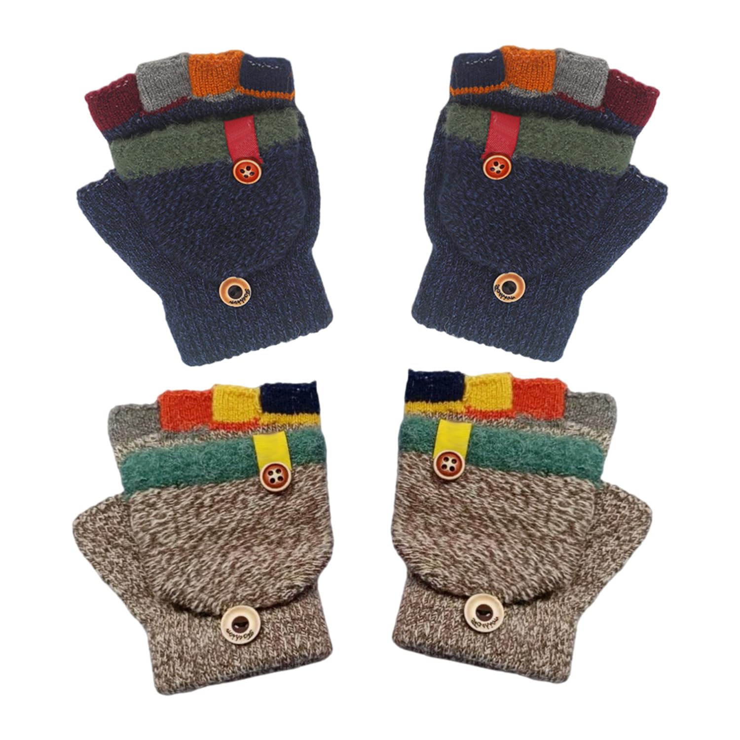 2 Pares De Guantes De Bloques De Color Para Niños, Guantes Cálidos, Guantes De Punto Para Niños, Guantes De Medio Dedo, Lindos Guantes Para Niños, Guantes Suaves