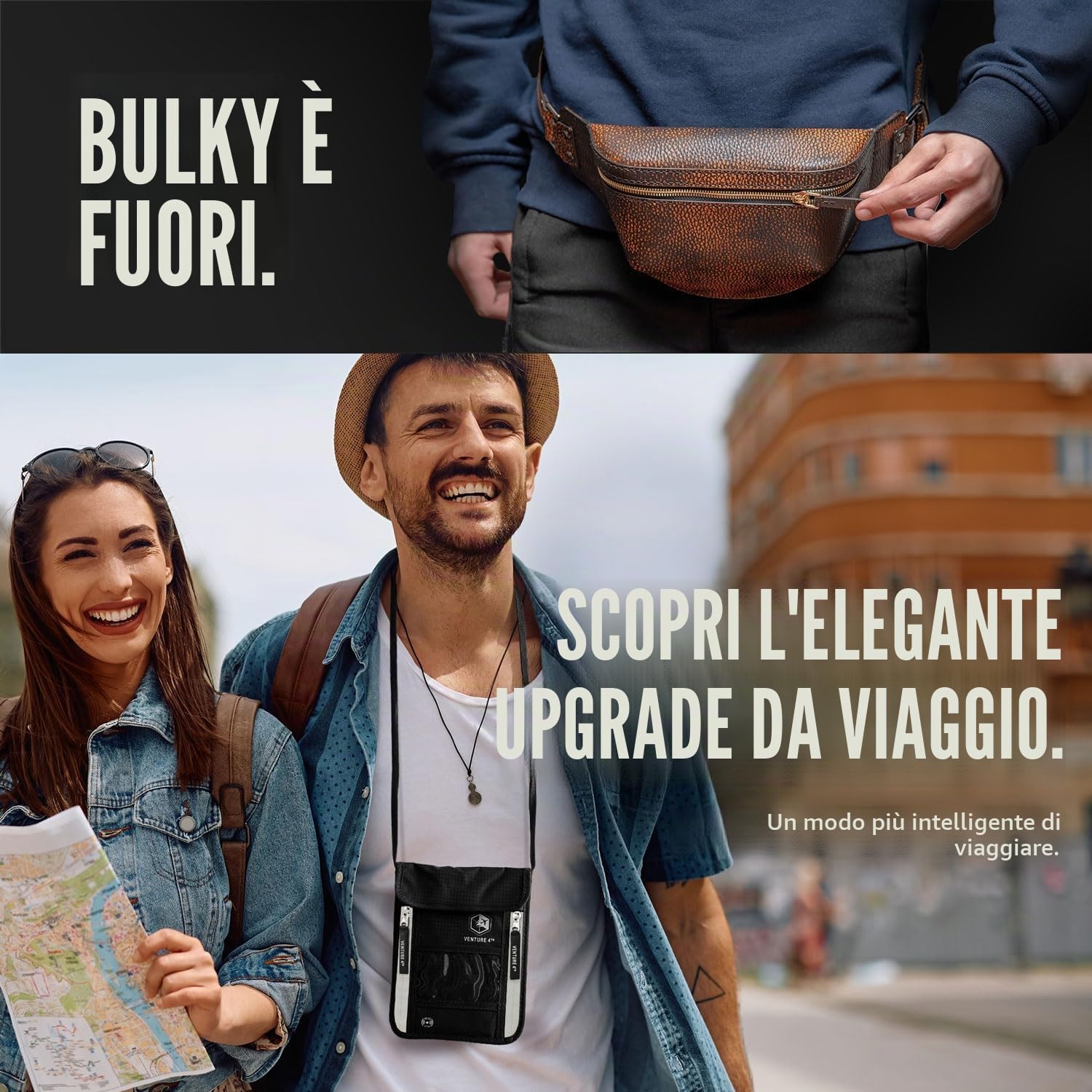 Borsello da Viaggio da Portare al Collo con Protezione RFID Portapassaporto Portafoglio da Viaggio Organizer e Custodia Documenti Antifurto