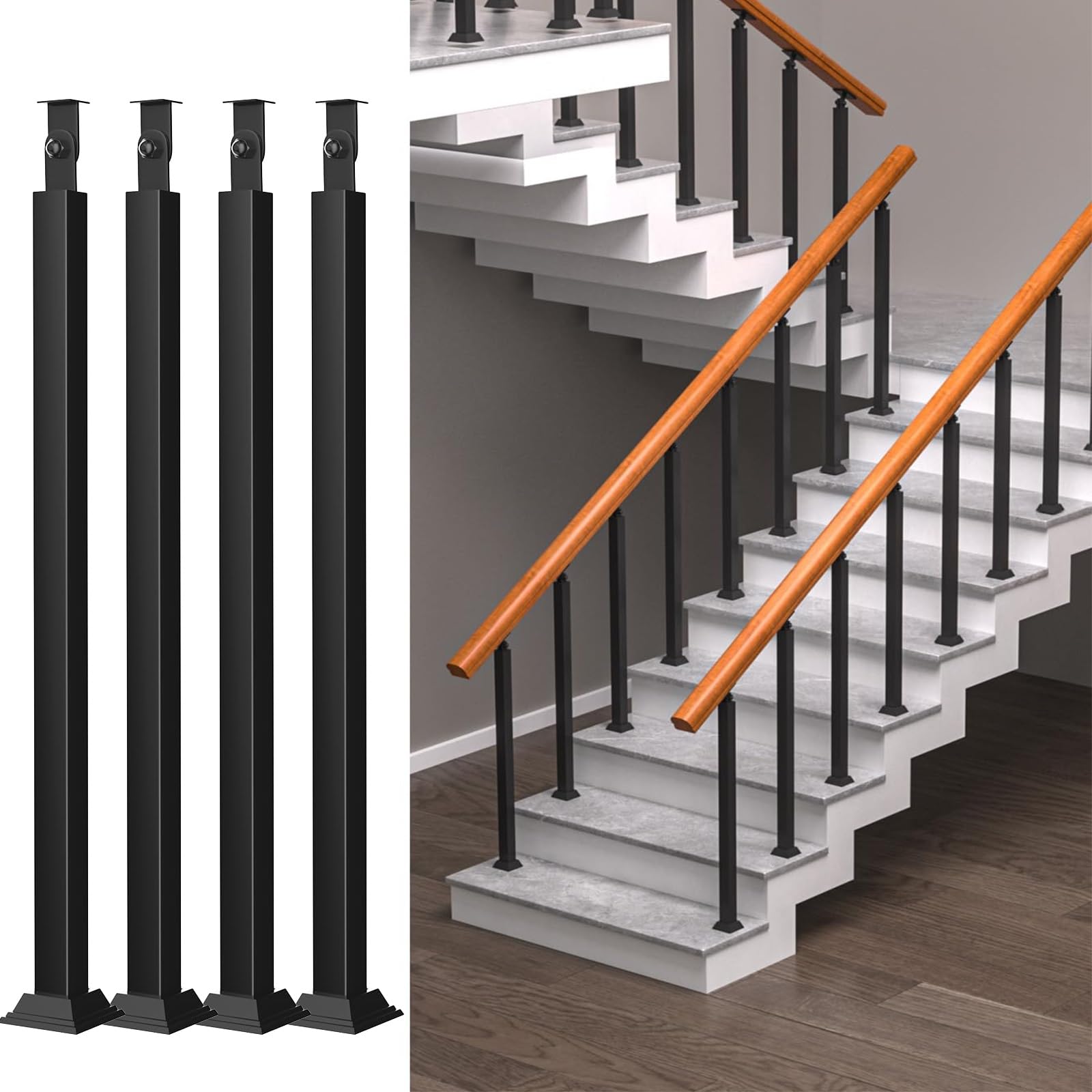 Balustres de terrasse en fer forgé noir 100 cm | Lot de 4 barreaux d'escalier en métal
