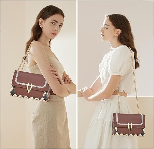 Miniatura 6 de UTOTEBAG Bolsos cruzados para mujer, bolso pequeño de piel sintética, bolso de hombro de moda, bolso de noche con correa de cadena