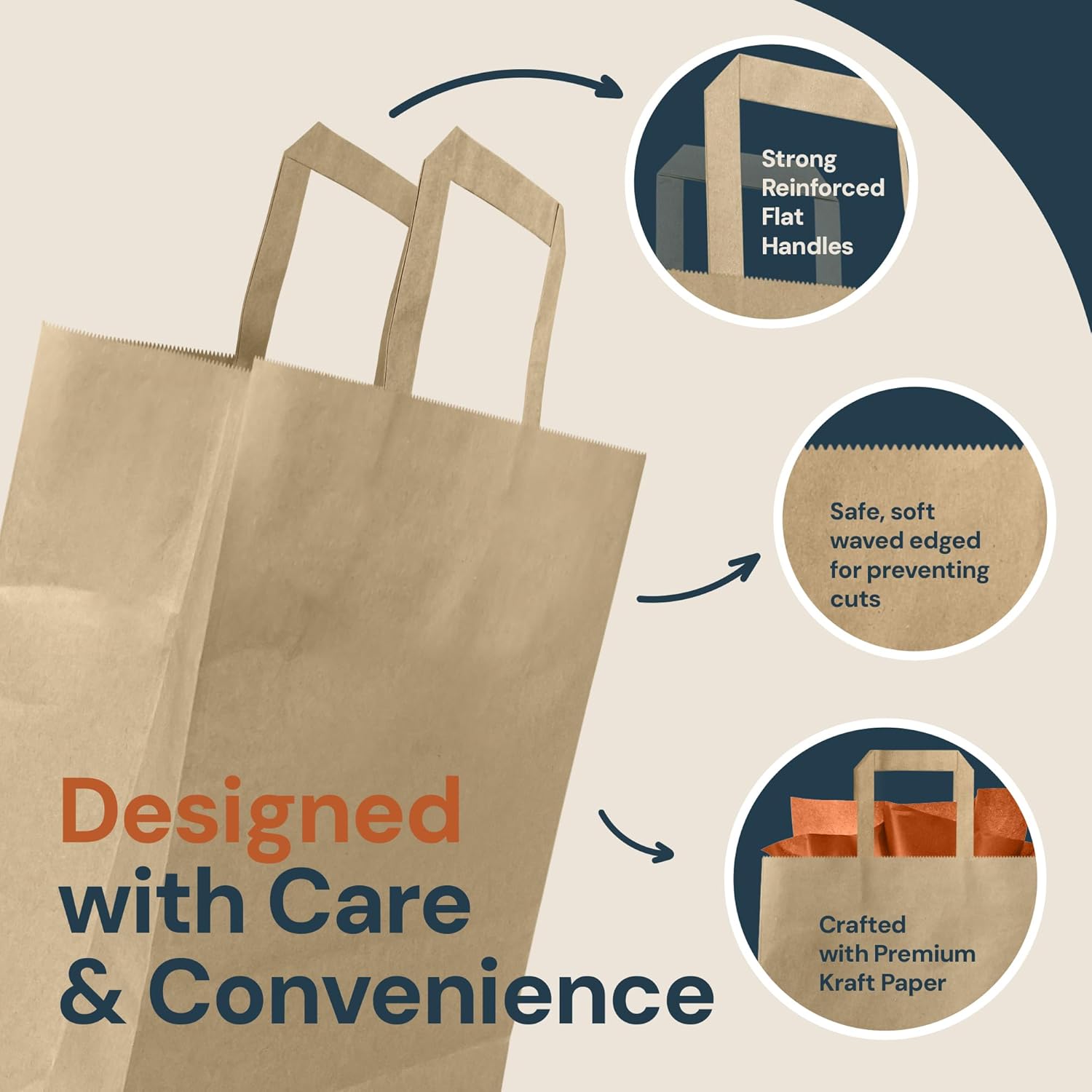 Reli. 10x5x13 in. Brown Paper Bags with Handles | 110 Pack | Kraft Paper Shopping Bags with Flat Handles Bulk | Ideal for Gifts, Retail, Shopping, Merchandise, Take Out/To Go, Party, Crafts