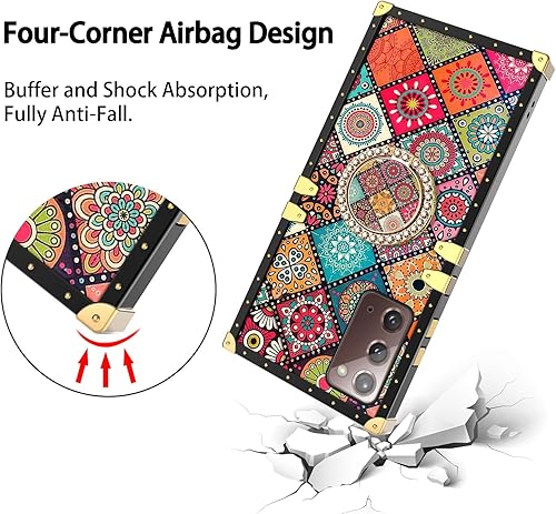 Miniatura 8 de Funda cuadrada para teléfono Samsung Galaxy Note 20 con soporte de anillo y cordón para niñas y mujeres, bohemio, retro, bohemio, mandala, flores