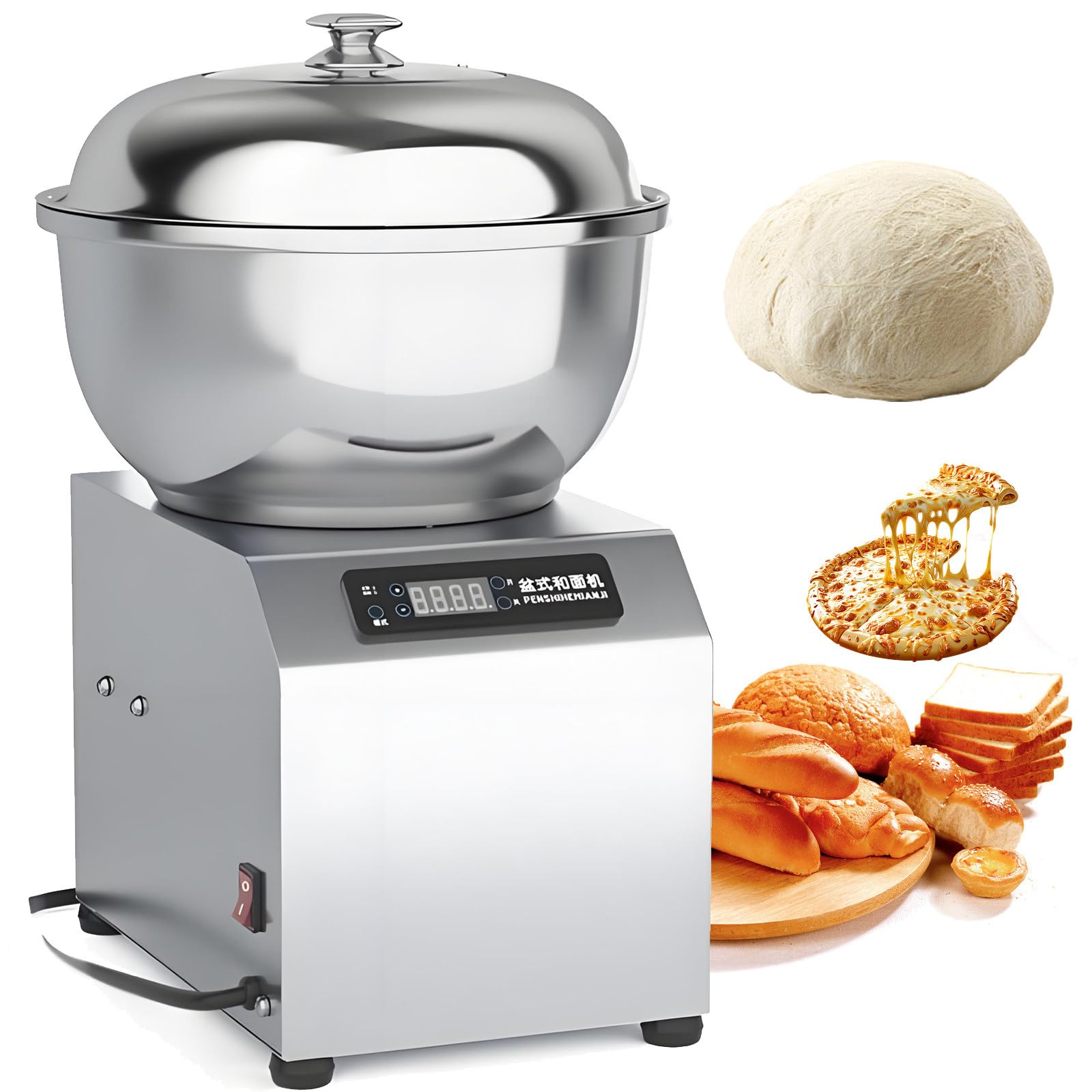 FANGQMM Commercial Dough Mixer, Dough Kneading Machine with Timer, Stainless Steel Kneader Kneading Machine for Restaurant Bakery Noodle Shop Canteen Home Kitchen Etc 8kg