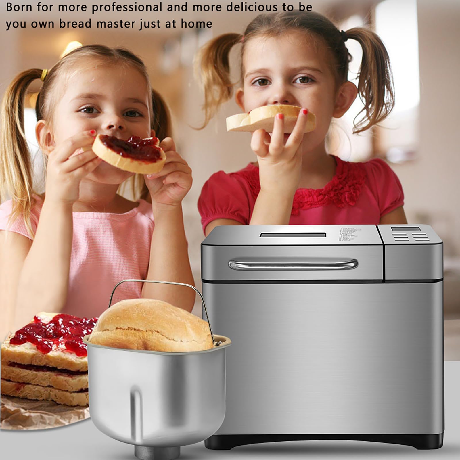 Macchina per Il Pane Automatica, Macchina per Il Pane Professionale in Acciaio Inossidabile con Dispenser per Noci E Timer Ritardato di 15 Ore, capacità di 1 Libbre, 3 Dimensioni di Pane