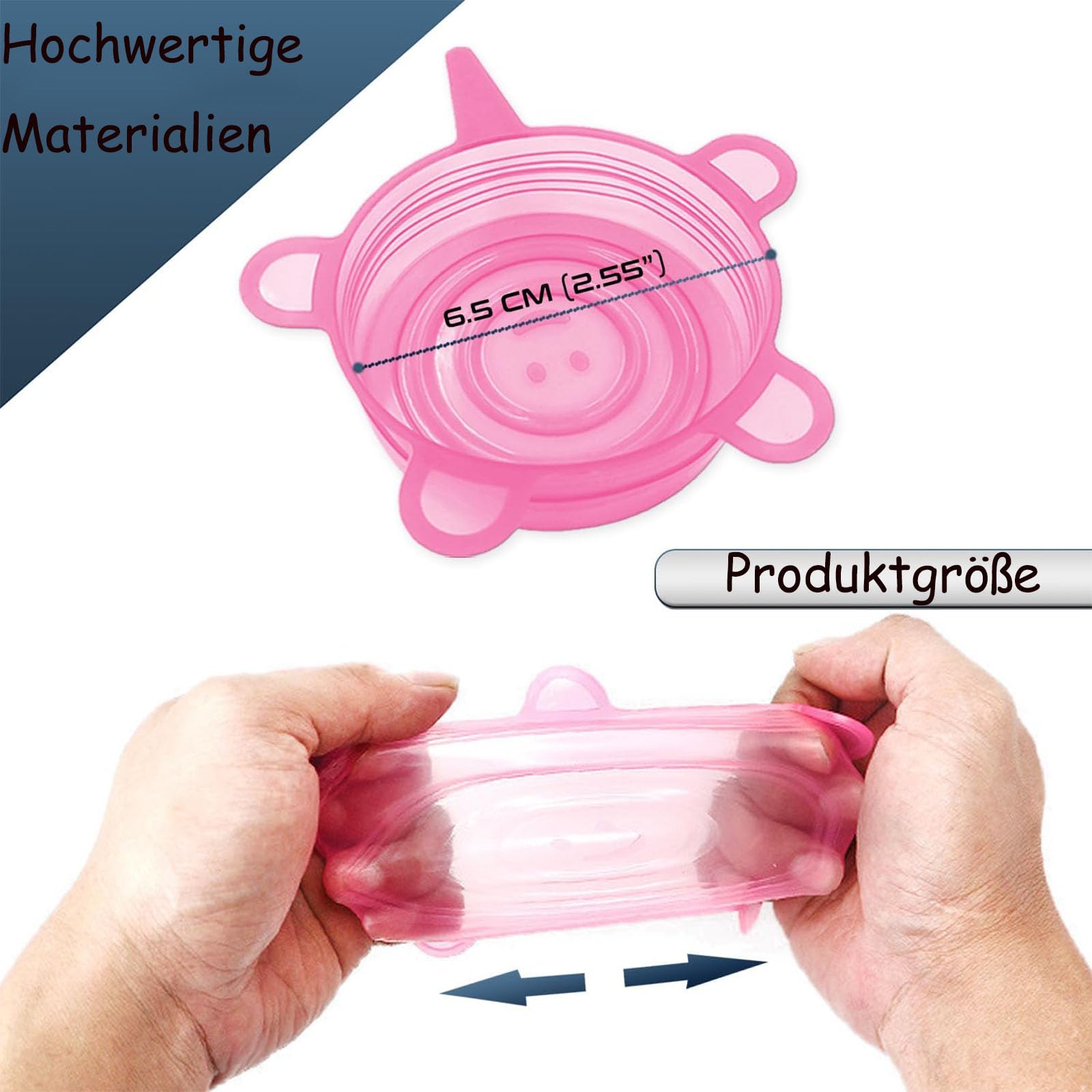 Pink (round) -Couvercles réutilisables en Silicone pour aliments,6 pièces,extensibles,élastiques