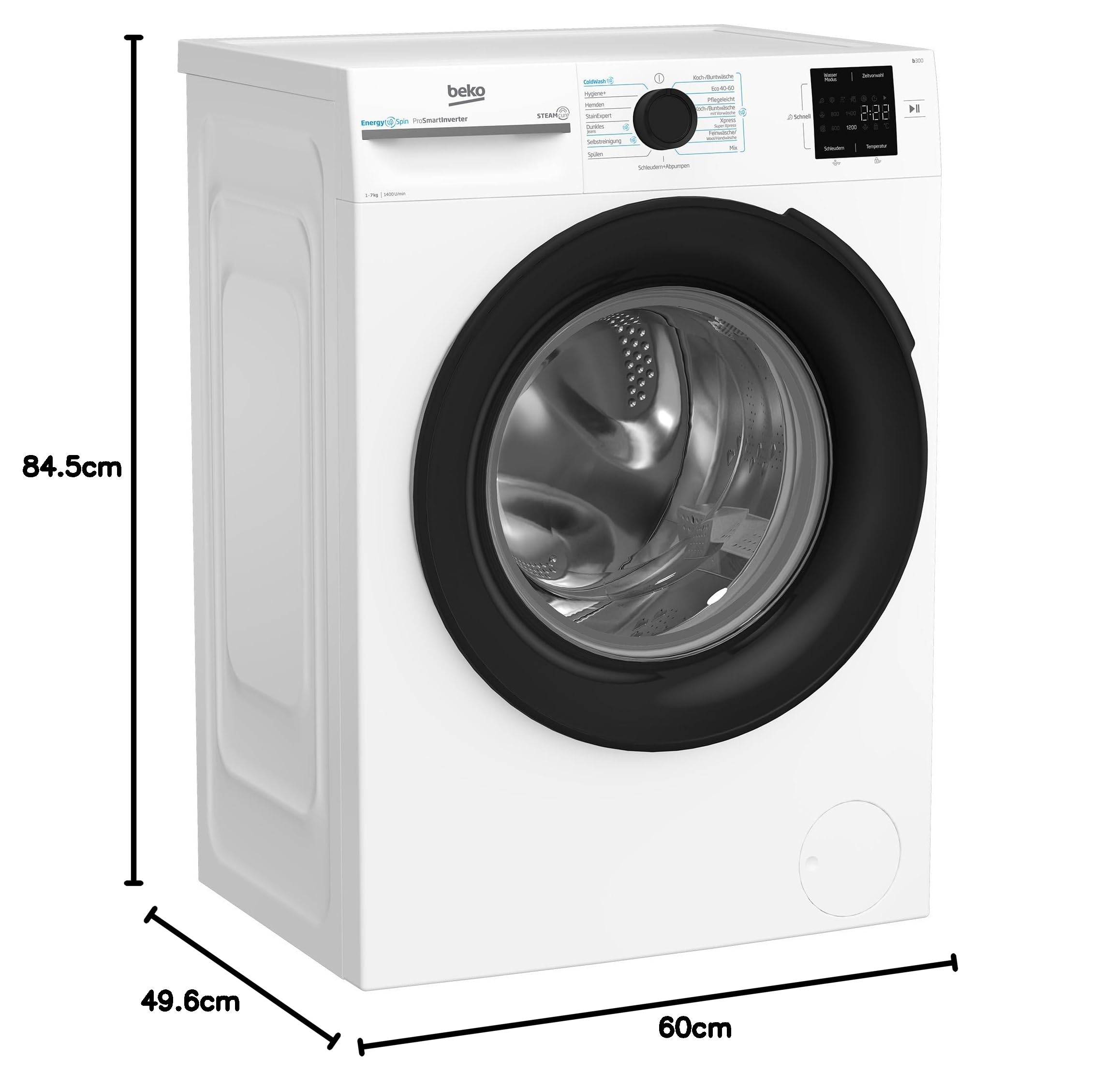 Beko BM3WFU3741X freistehende Waschmaschine 7 kg 1400 U/min Dampffunktion Hygiene+ Coldwash Weiß