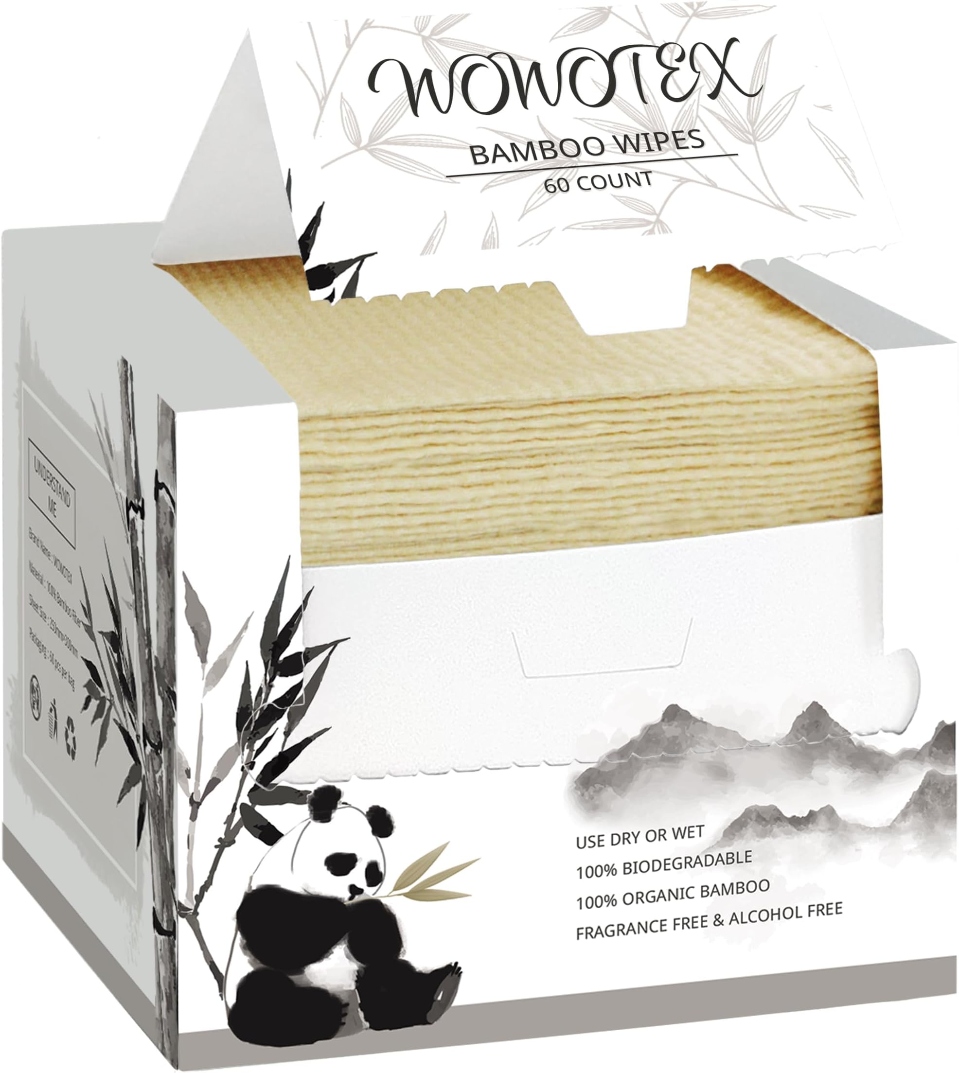 WOWOTEX Bamboo Rayon Disposable Face Towel Biodegradable Large Dry Face Wipes 120 Count / 2 Boxes Extra Thick Soft Clean Facial Towels for Sensitive Skin, Makeup Removing, Facial Cleansing, Nursing