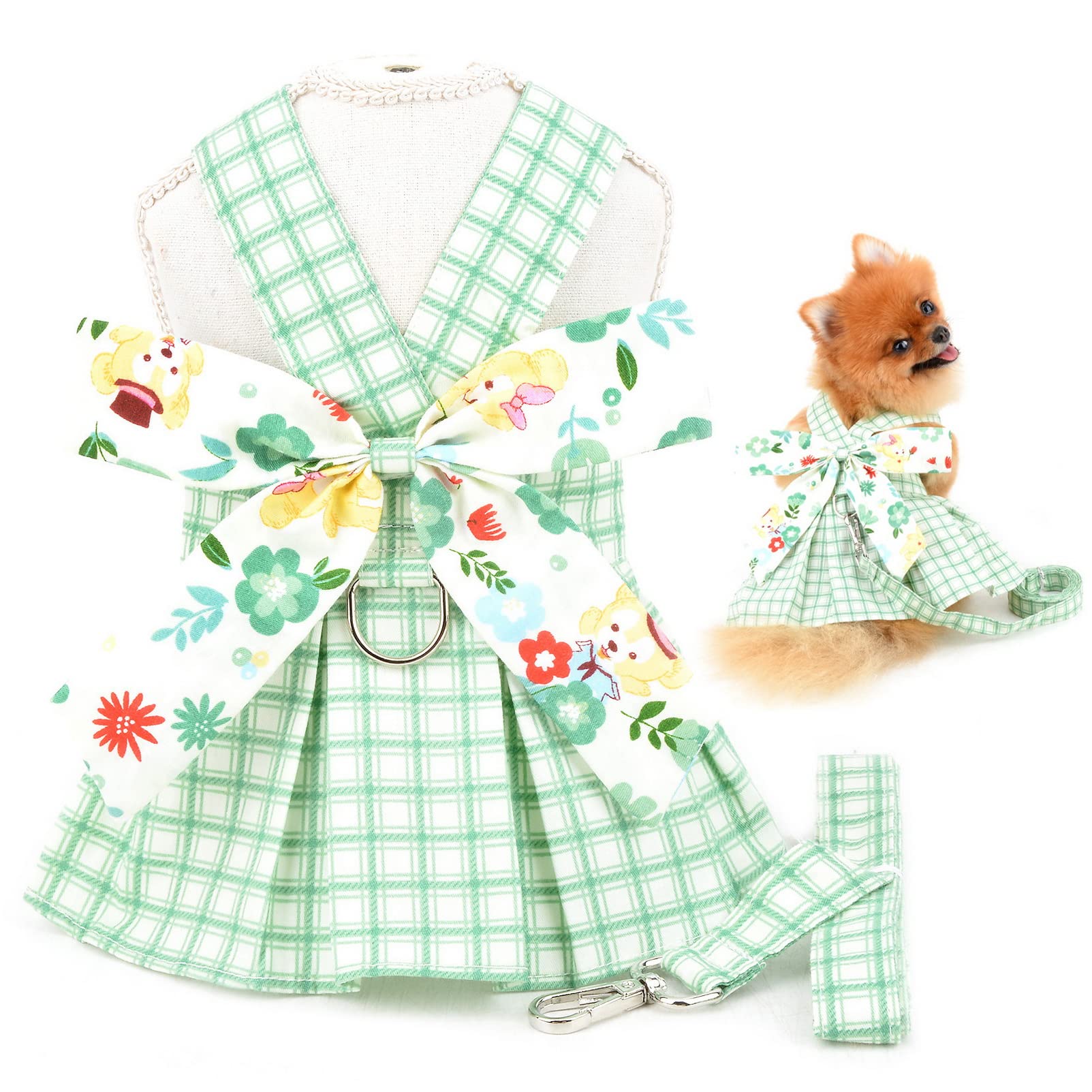 Hundekleid Kariert Mit Schleife – Niedliches Outfit Für Kleine Hunde & Katzen, Inkl. Leine