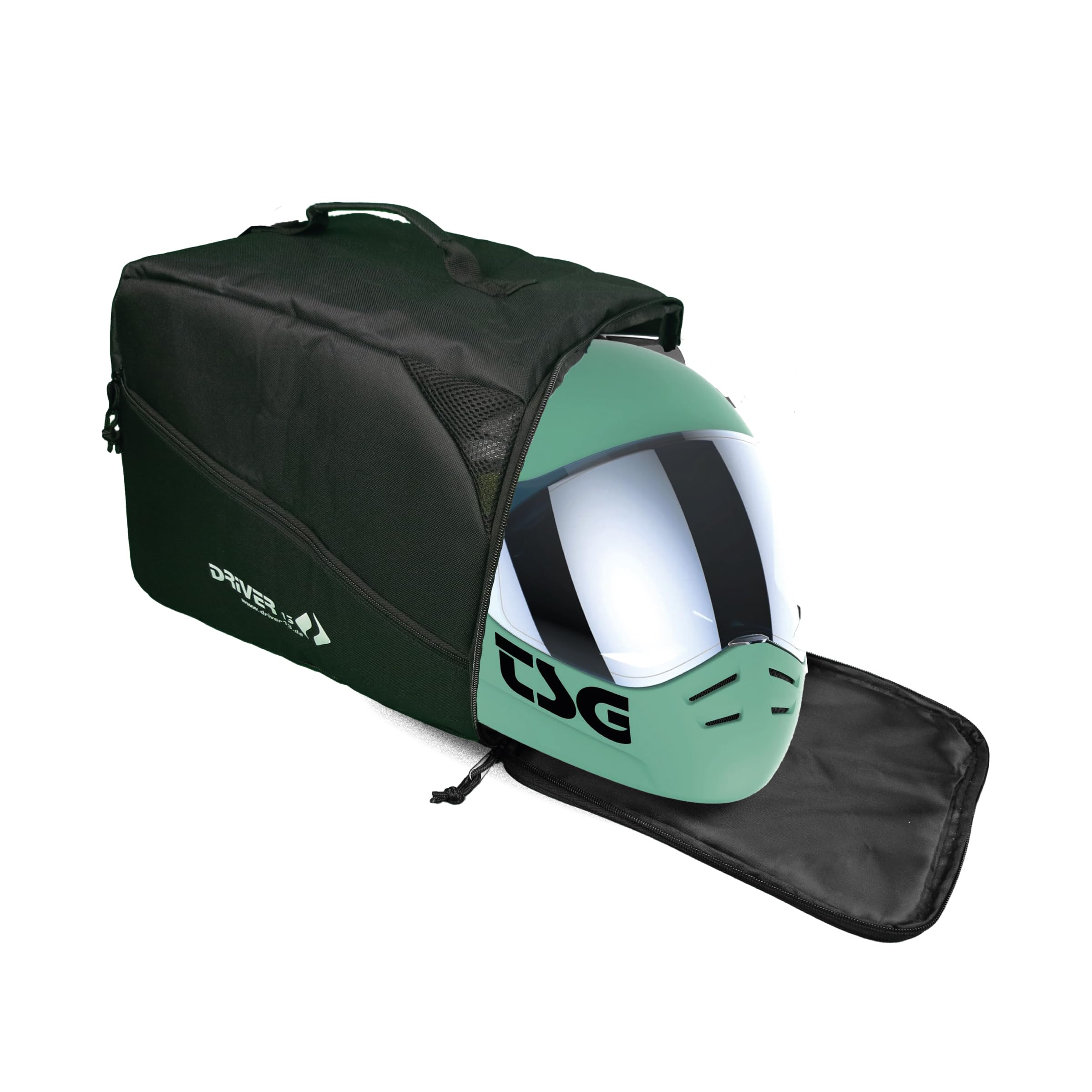 Driver13 borsa casco per casco da sci e casco da motocross, helmet bag imbottita con ventilazione e tasca accessori, nero