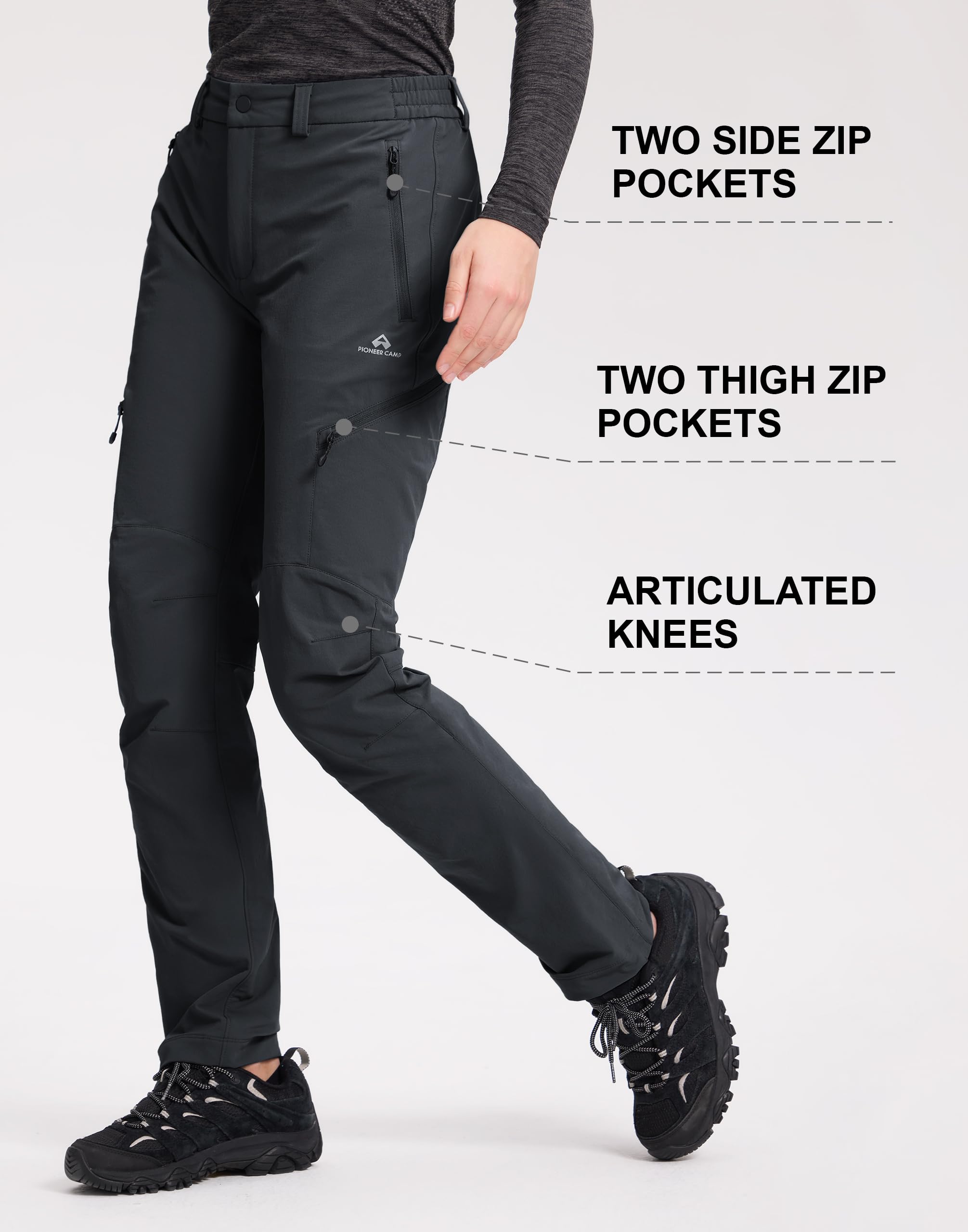 Pioneer Camp Wanderhose Damen Stretch Funktionshose Damen Wasserabweisend Trekkinghose für Frauen 3D-Knieschnitt Funktionshose mit 4 Reißverschluss Taschen