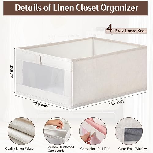 Vista 2 de Paquete de 4 organizadores y almacenamiento de lino, cestas de almacenamiento de lino para organización, contenedores organizadores plegables