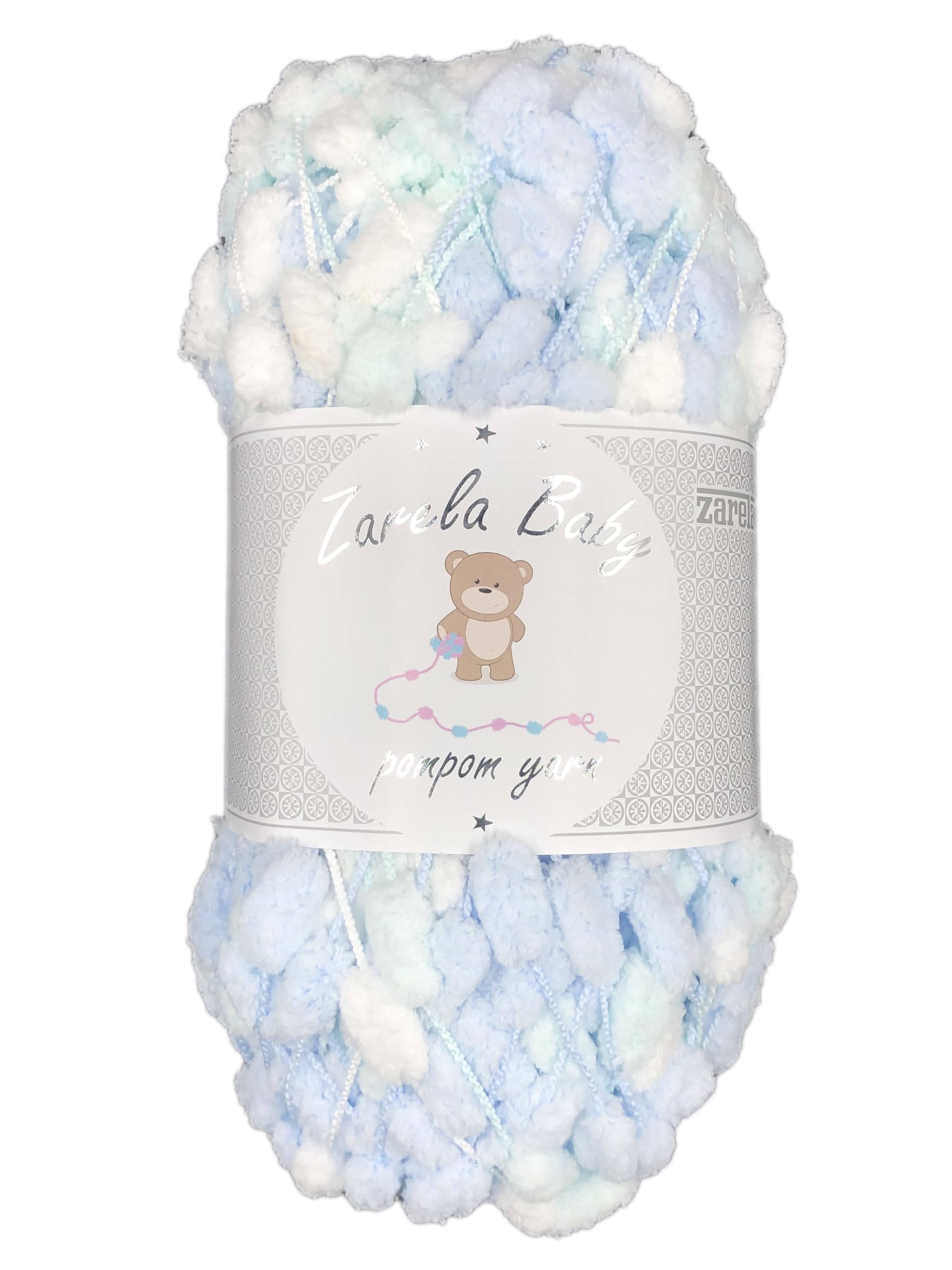 Zarela Baby Pom Pom Yarn Wool (32 White Baby Blue Mint) — image 1