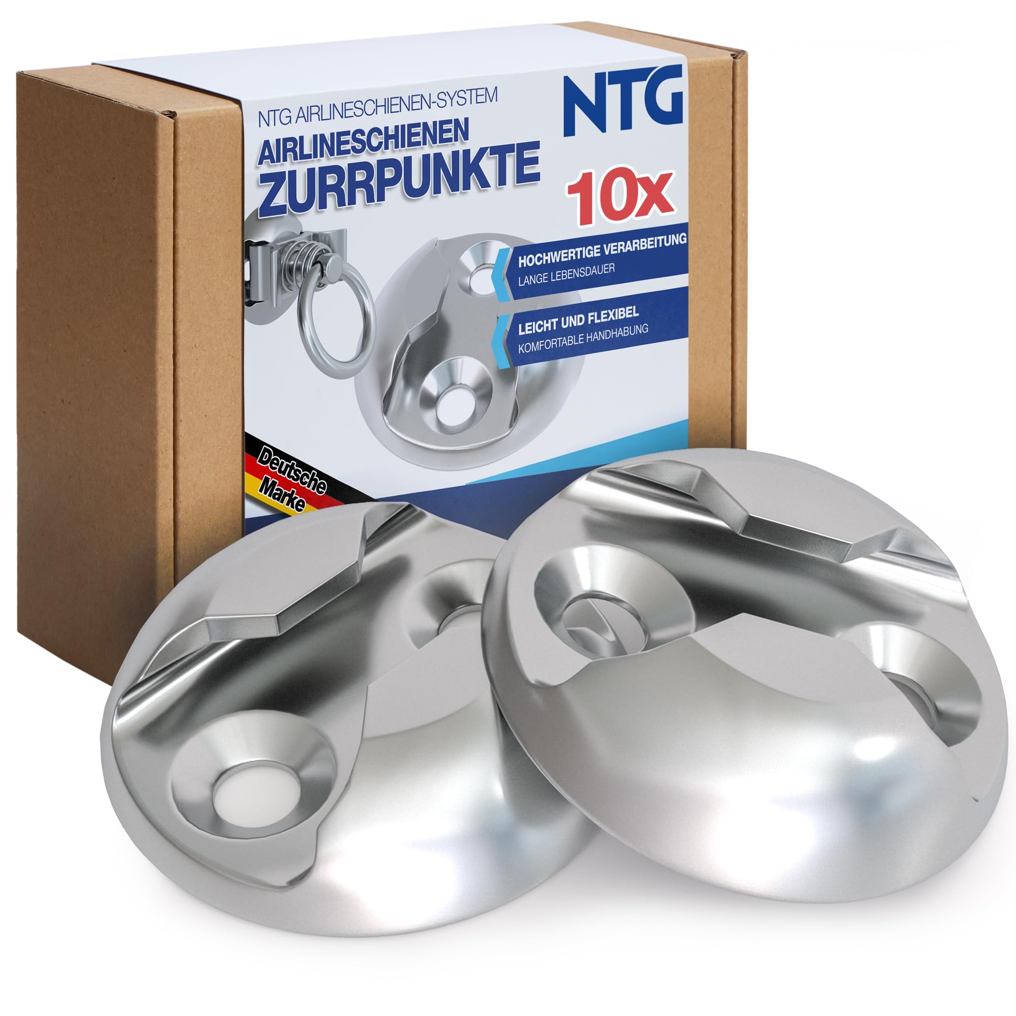 NTG 10 Stück Airlineschiene Zurrpunkt -TÜV Zertifiziert- Zurrplatte für einfach Fitting, runde Form Ladungssicherung aus Aluminium - Zuverlässige Sicherung Ihrer Ladung beim Transport!