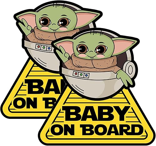 2OWLS Cartel adhesivo para automóvil de bebé a bordo. Esencial para autos, paquete de 2, 5 pulgadas, color amarillo brillante, lindo anime Baby