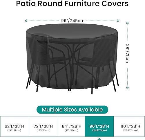 Miniatura 10 de Brosyda Funda redonda para muebles de patio, fundas impermeables para mesas de exteriores, resistentes al viento, 600D, para muebles de mesa de