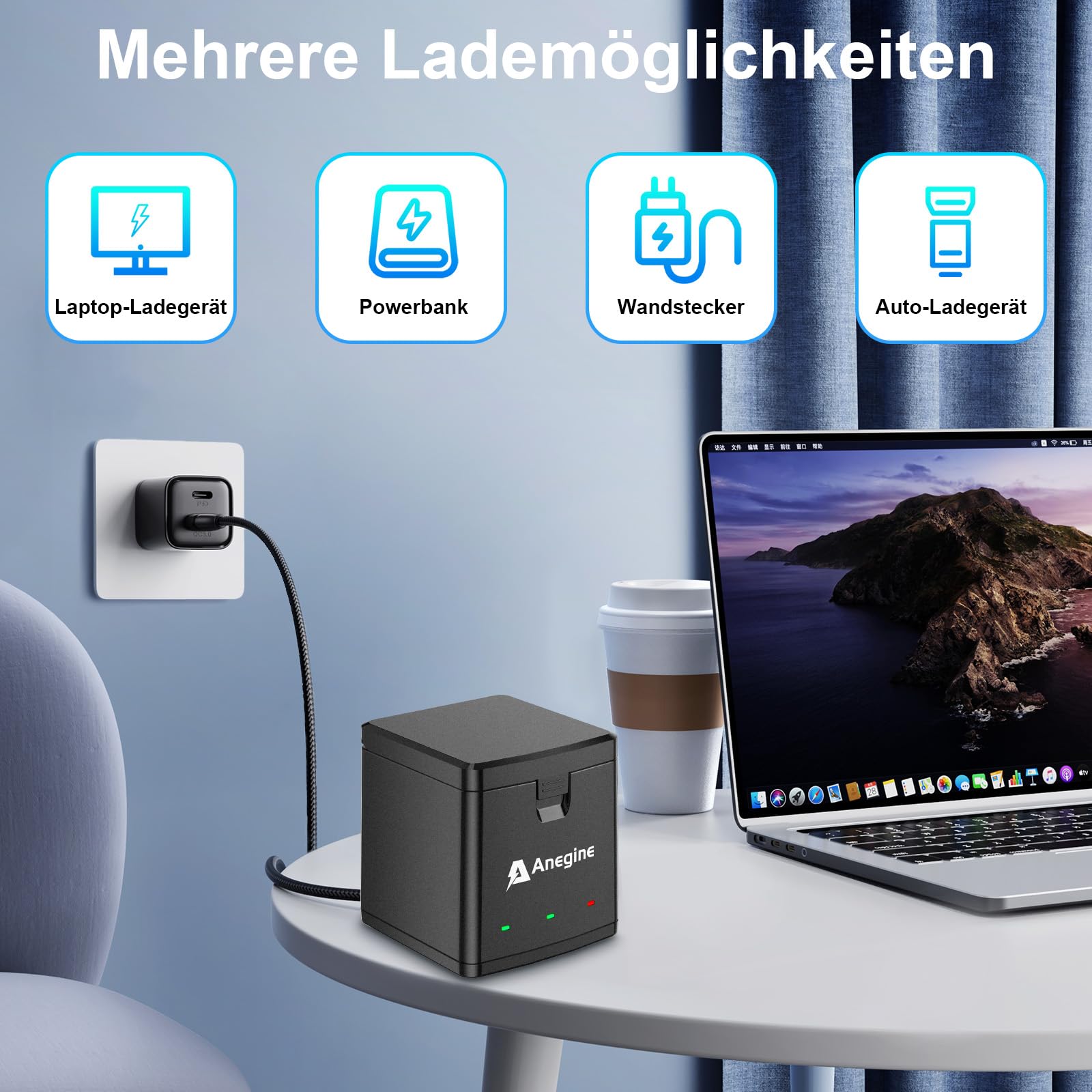 Anegine Hero 13 Akku 2100mAh und LED 3-Kanal USB Speicherladegerät für Hero 13 Black Enduro Wiederaufladbarer Akku mit Typ-C (2er-Pack)