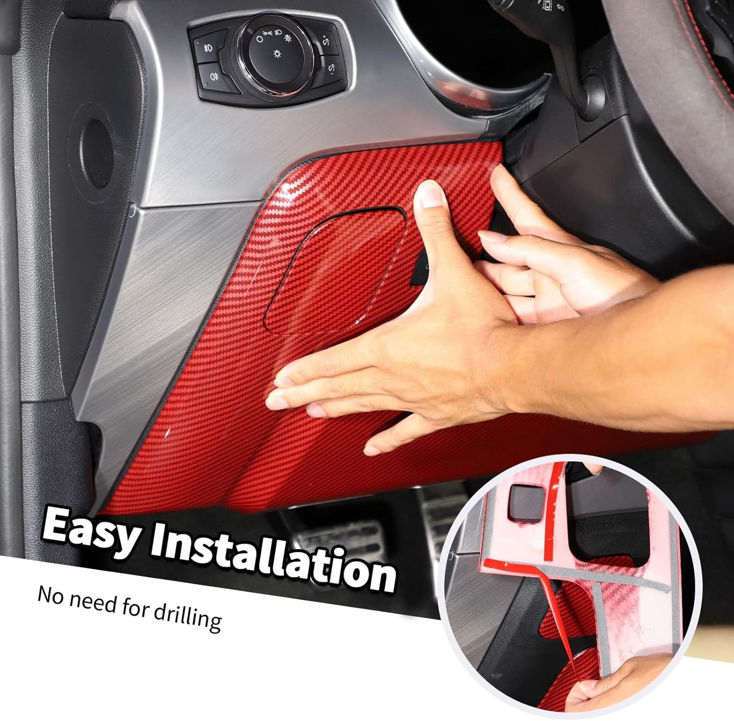 Jimen Compatible with Ford Mustang 2015-2023, 4PCS Center Console Under Panel Cover Trim (Red Carbon Fiber)