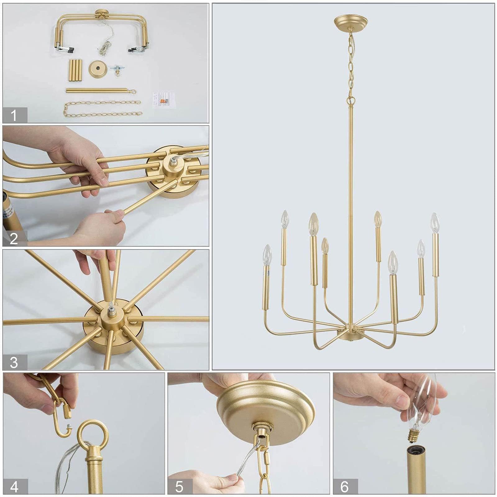 Lampadario moderno in oro, Ø69cm, Lampadario per sala da pranzo a 8 luci per camera da letto, soggiorno, cucina, foyer, ingresso (versione aggiornata, 2 tipi di altezza 8 bracci)