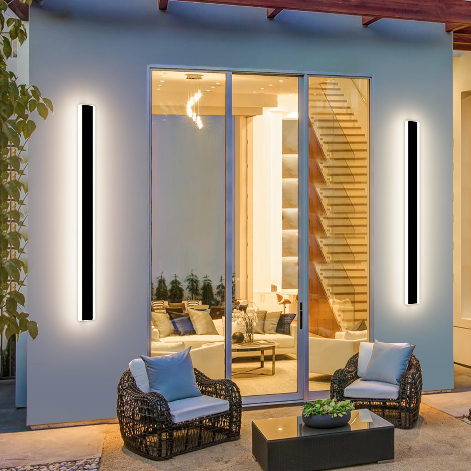 Exteriores Lampara de Pared LED Interior Aplique de Pared IP65 Impermeable Iluminación de Pared Moderno Largo Tira Lámpara de Pared Acrílico Aluminio Cerca Porche Pared Patio (Luz Cálida,120cm 68w)