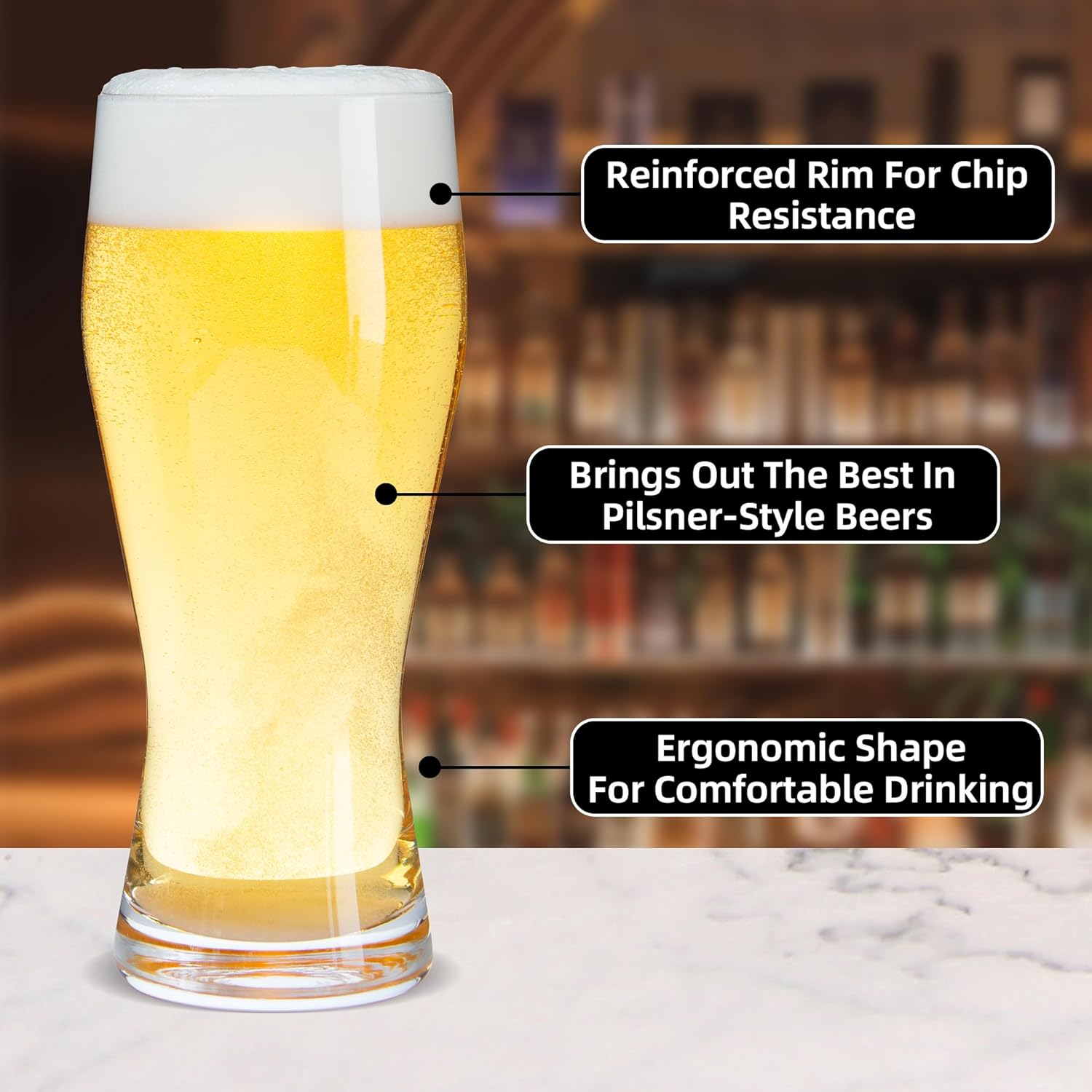 UMEIED 20oz Pilsner Beer Glasses Set of 6, Classic Beer Glass, Large Capacity Beer Cup, Stylish Beer Gifts, Beer Cups and Mugs - Image 3