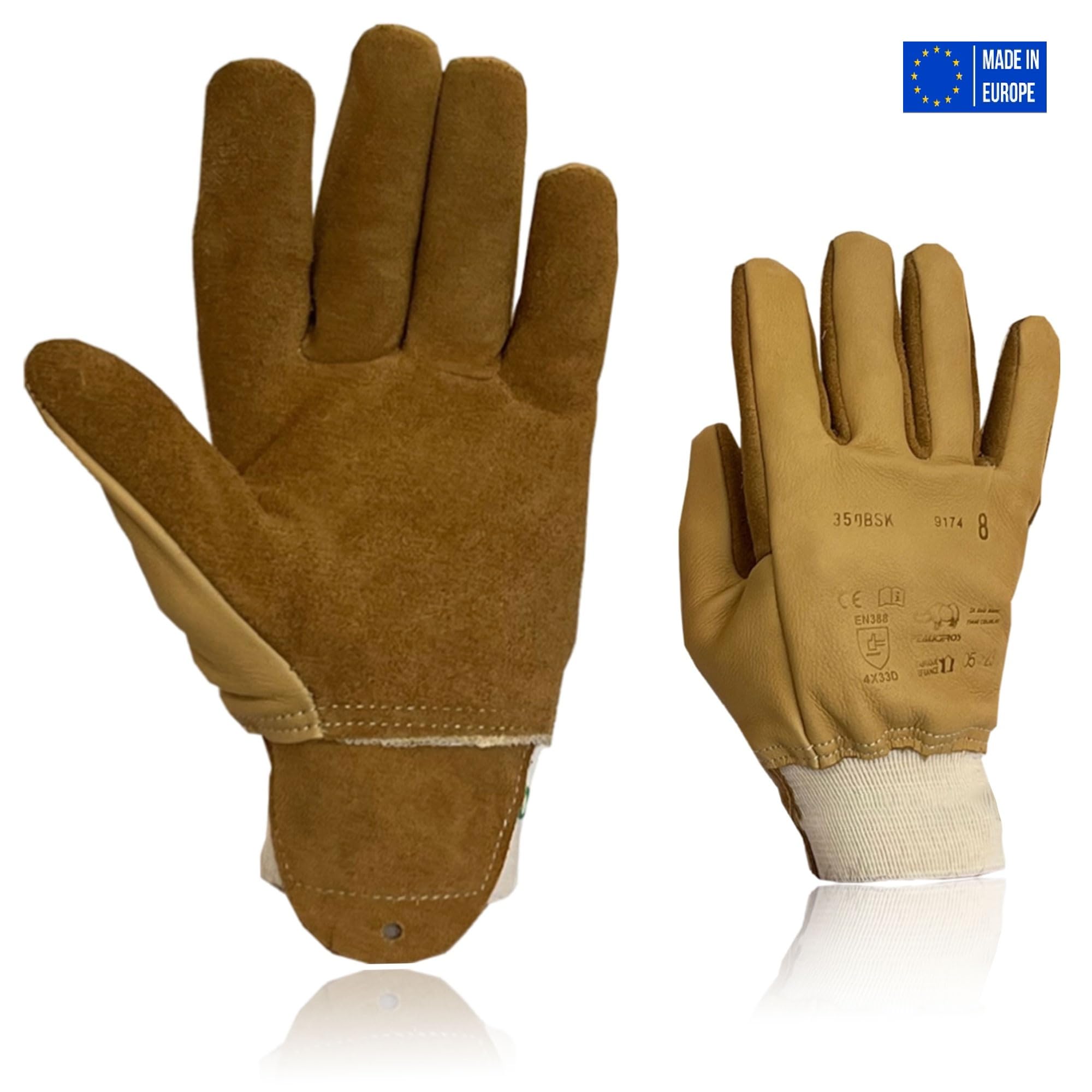 Guantes de trabajo de piel ANTI-CORTE - Con Kevlar para protección contra espinas, zarzas, herramientas afiladas - Jardinería y bricolaje - Manipulación de alambre de espino - EPI certificados