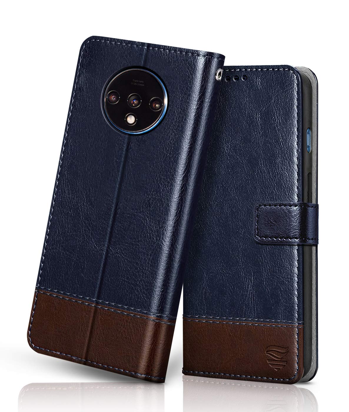 FLIPPED Vegan Leather Flip Case Back Cover for OnePlus 7T (Flexible, Shock Proof | Hand Stitched Leather Finish | Card Pockets Wallet & Stand | Blue with Brown) (B084KT3SGG) Amazon Price History, Amazon Price Tracker