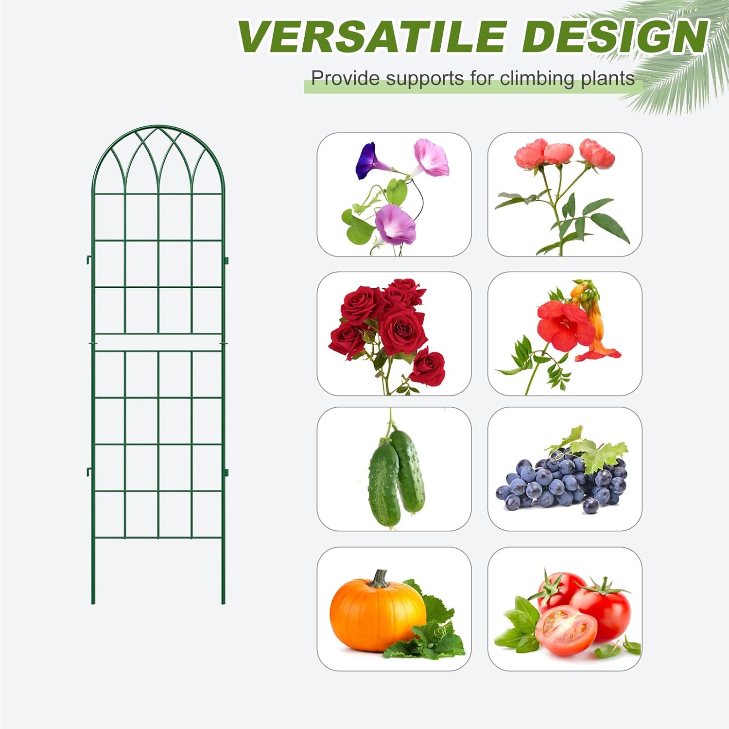 DoCred 4 Pack Garden Trellis for Climbing Plants, 59 Inch Metal Plant Trellis for Plant Support, Large Decorative Outdoor Trellis for Climbing Vegetable Flower Rose Vine Cucumber, Green