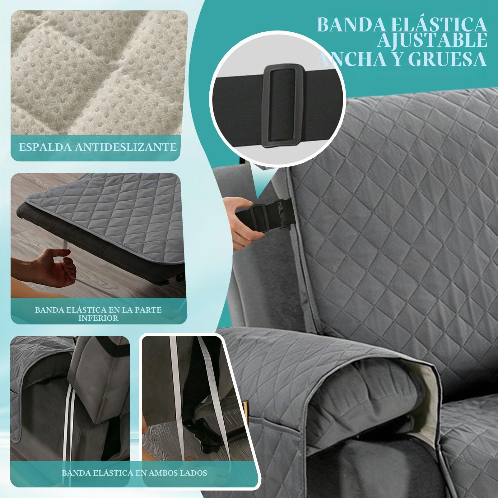 Funda para Sofá Reclinable Impermeable 1/2/3 Plazas, Cubresofás Antideslizantes con Bolsillo, Protector Lavable para Muebles Reclinables Ideal para Perros, Niños (Gris,3 Plazas)