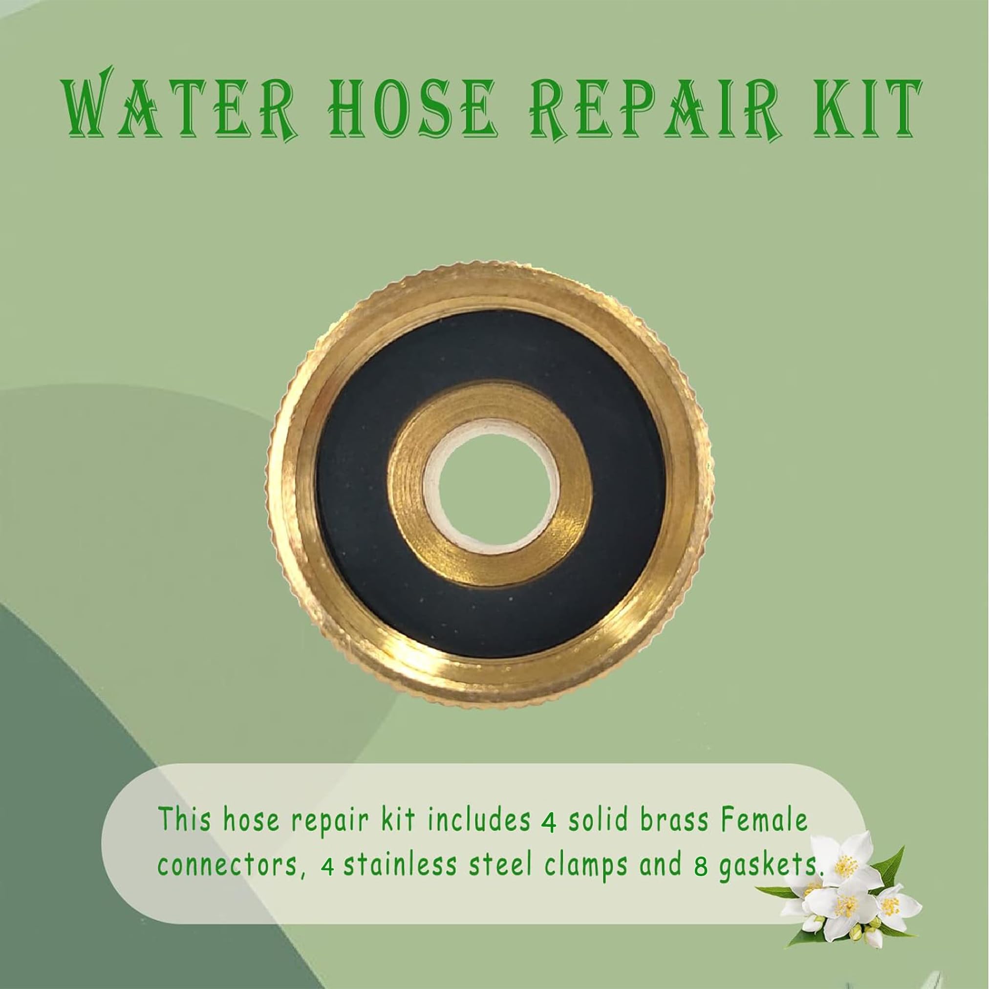 AOPANDA Conector de manguera de jardín de 1/4 pulgadas x 3/4 pulgadas hembra GHT rosca de latón macizo, kit de reparación de manguera de agua hembra de 4 piezas, con abrazadera de acero inoxidable