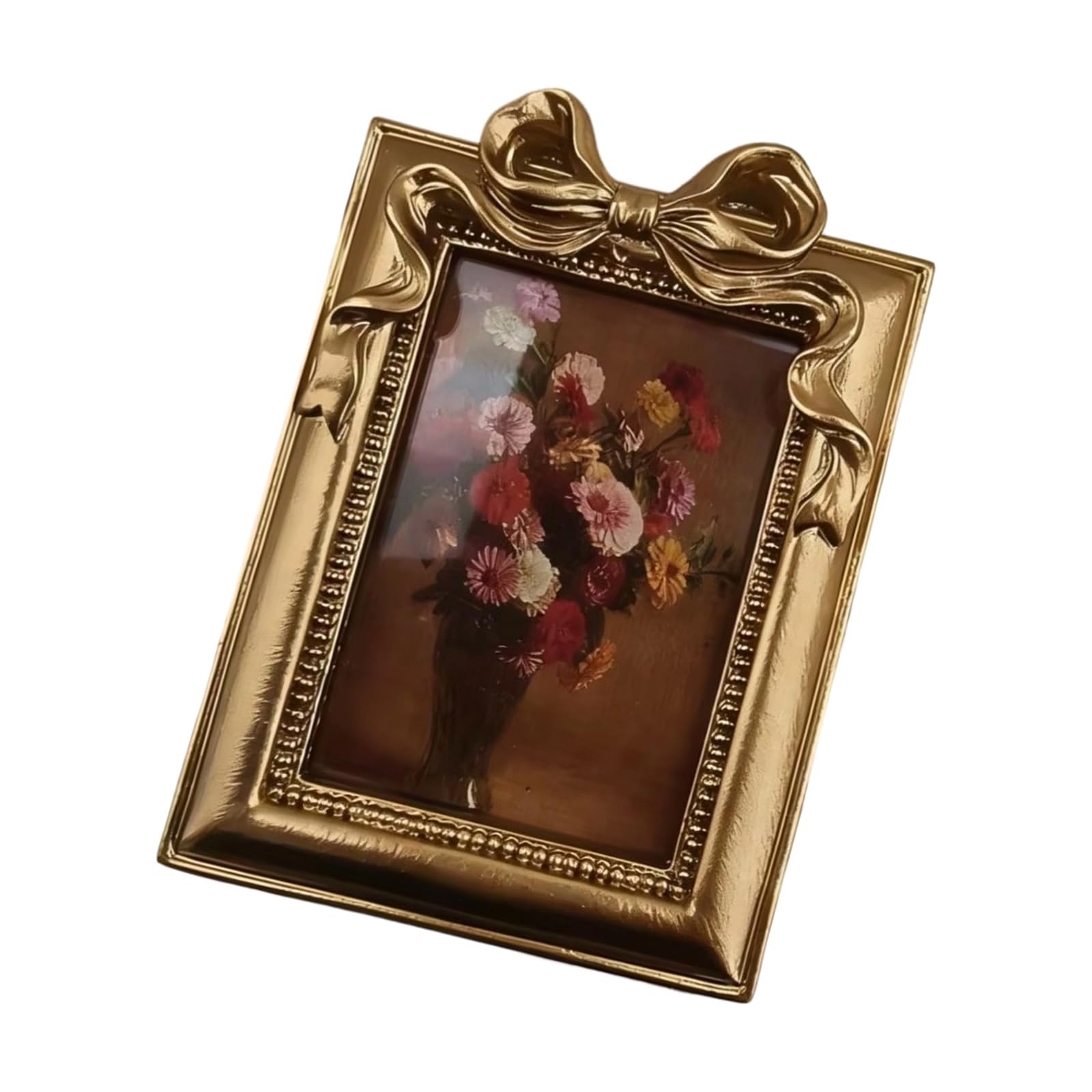 Tsophreniq Decorative Resin Picture Frame with Intricate Carving Bowknot Accent Golden Photo for Wedding Portrait Display Wedding Photo Display