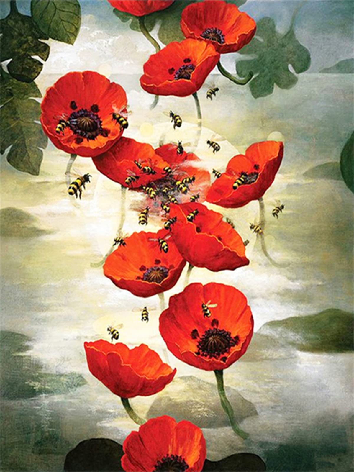 Kit peinture diamant 5D complet motif fleur d'abeille grand format 80x120cm pour loisir créatif