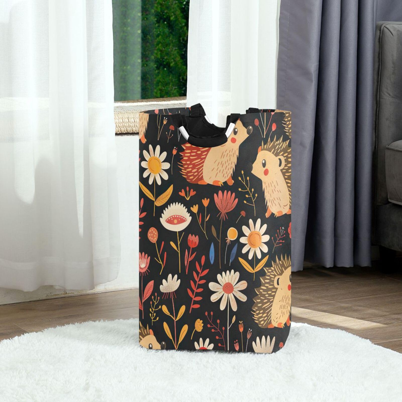 Jihqo Laundry Hamper Basket Cute Hedgehogs Collapsible Nursery Storage Bin Waterproof Clothing Baskets for Home Bedroom Bathroom Washing Room