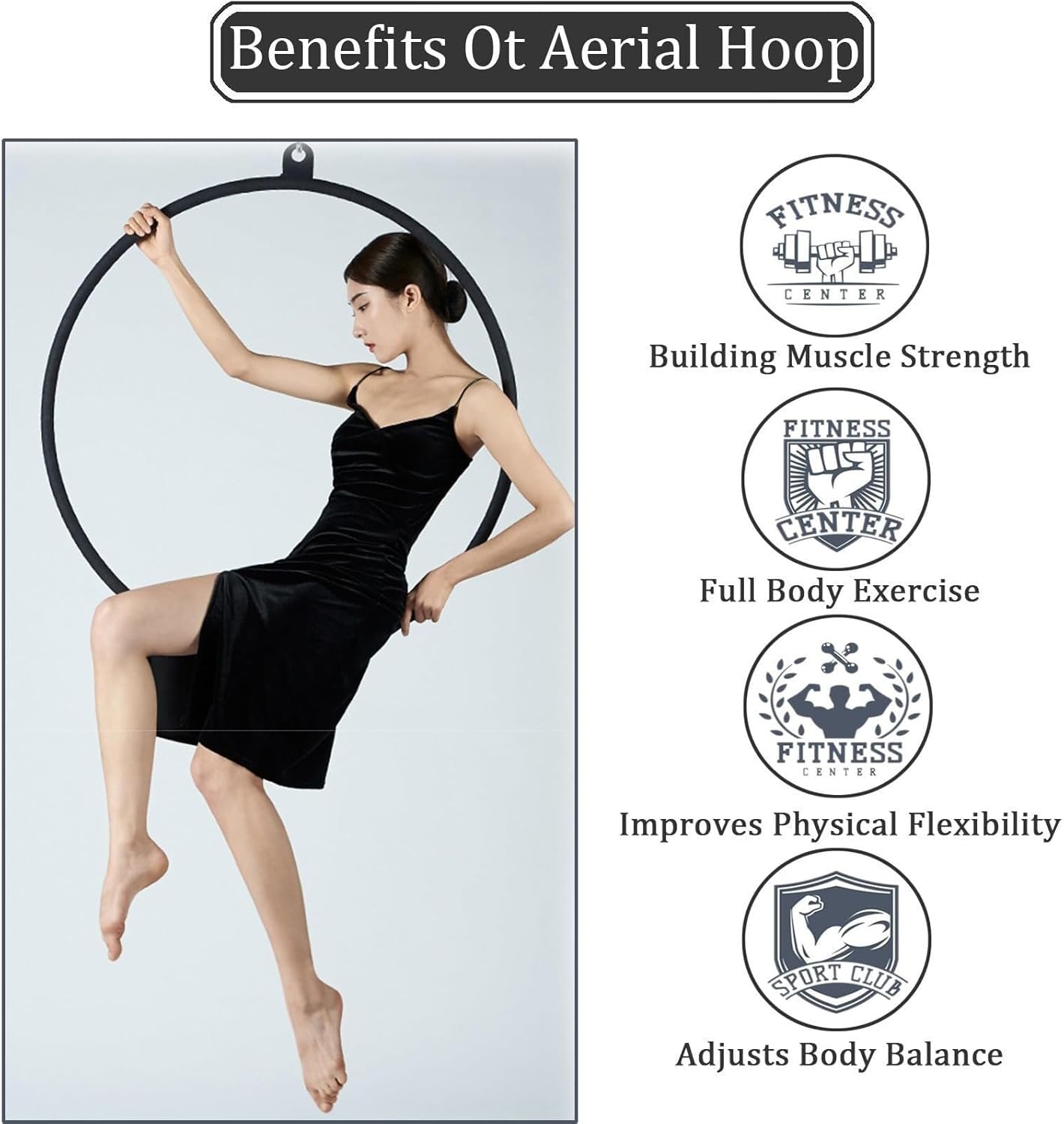 Hoop Aerial Hoop Set with Rigging Hardware Single Stainless Steel Hoop Circus Hoop Great for Dancing Studio, Aerial Fitness